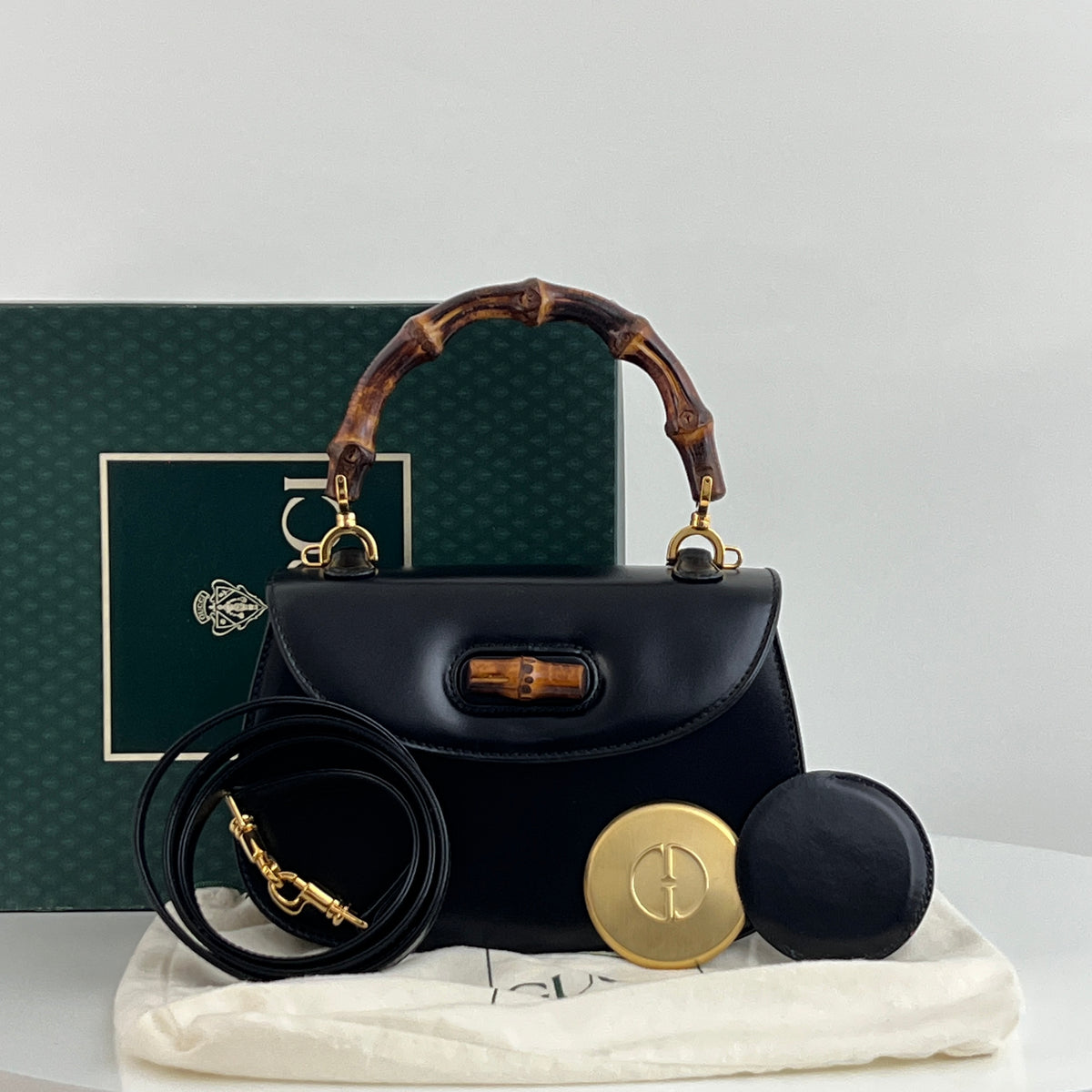 GUCCI Bamboo 1947 Small black smooth leather shoulder bag