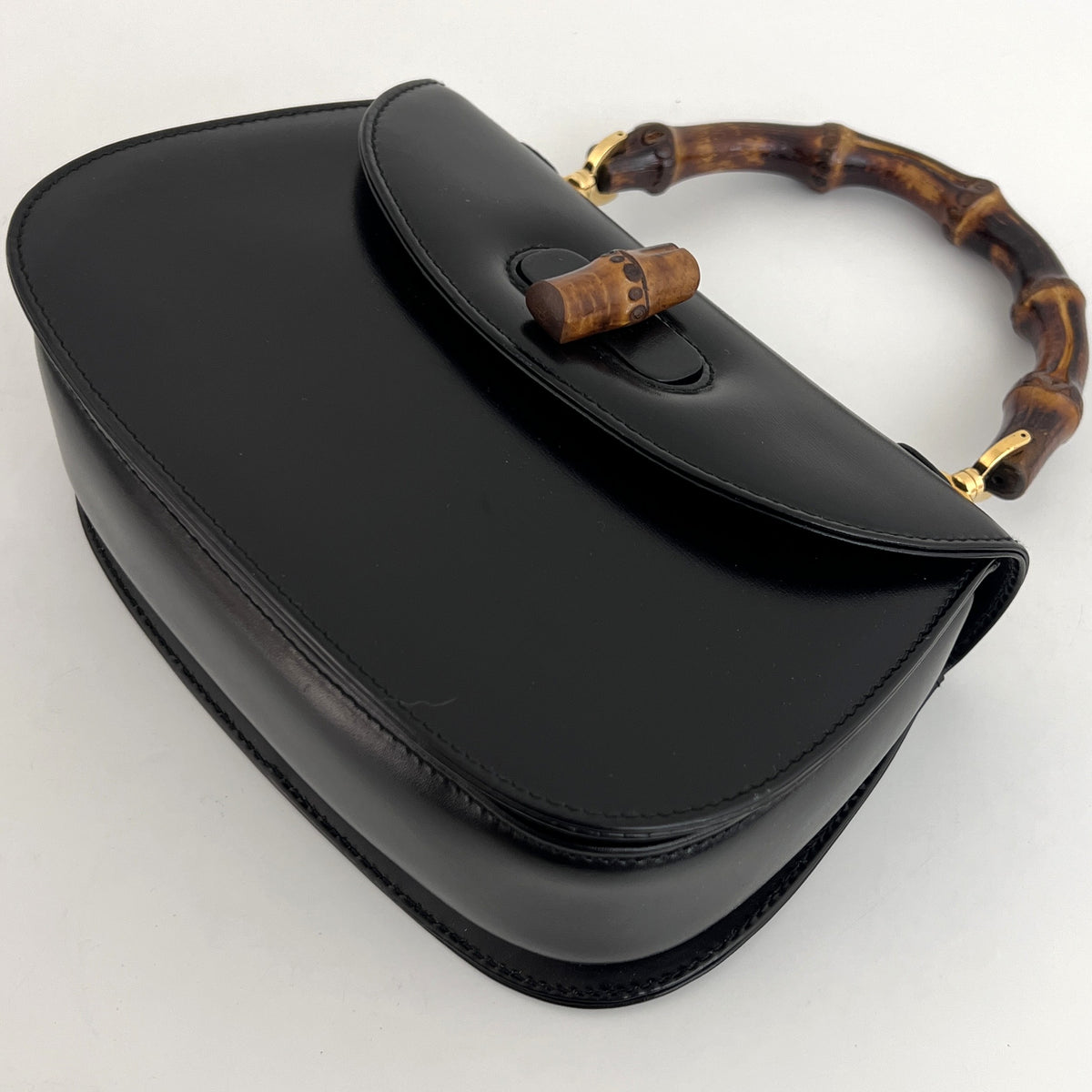 GUCCI Bamboo 1947 Small black smooth leather shoulder bag
