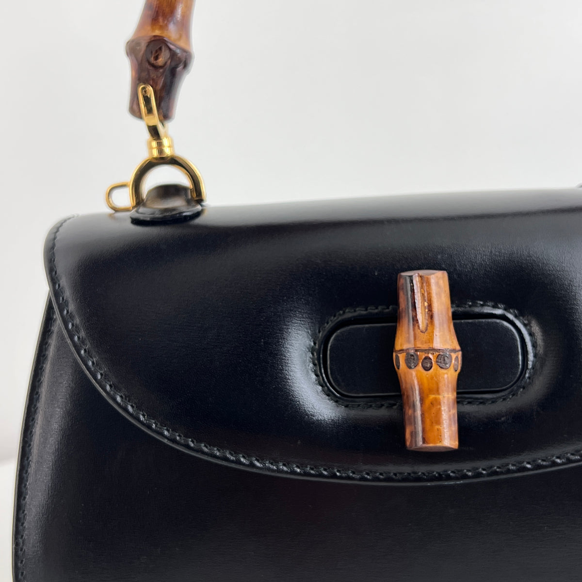 GUCCI Bamboo 1947 Small black smooth leather shoulder bag