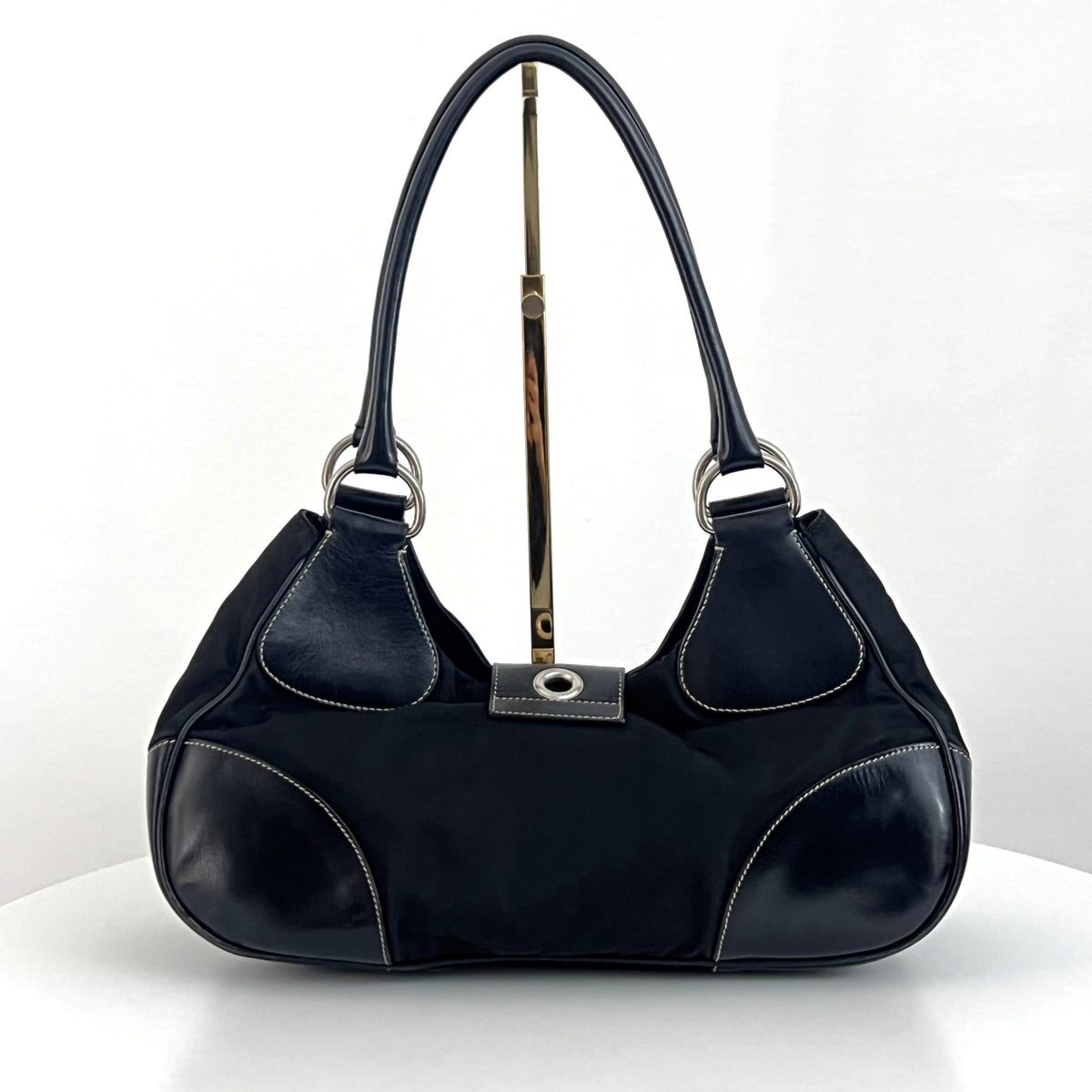 Sac PRADA Hobo nylon et cuir noir