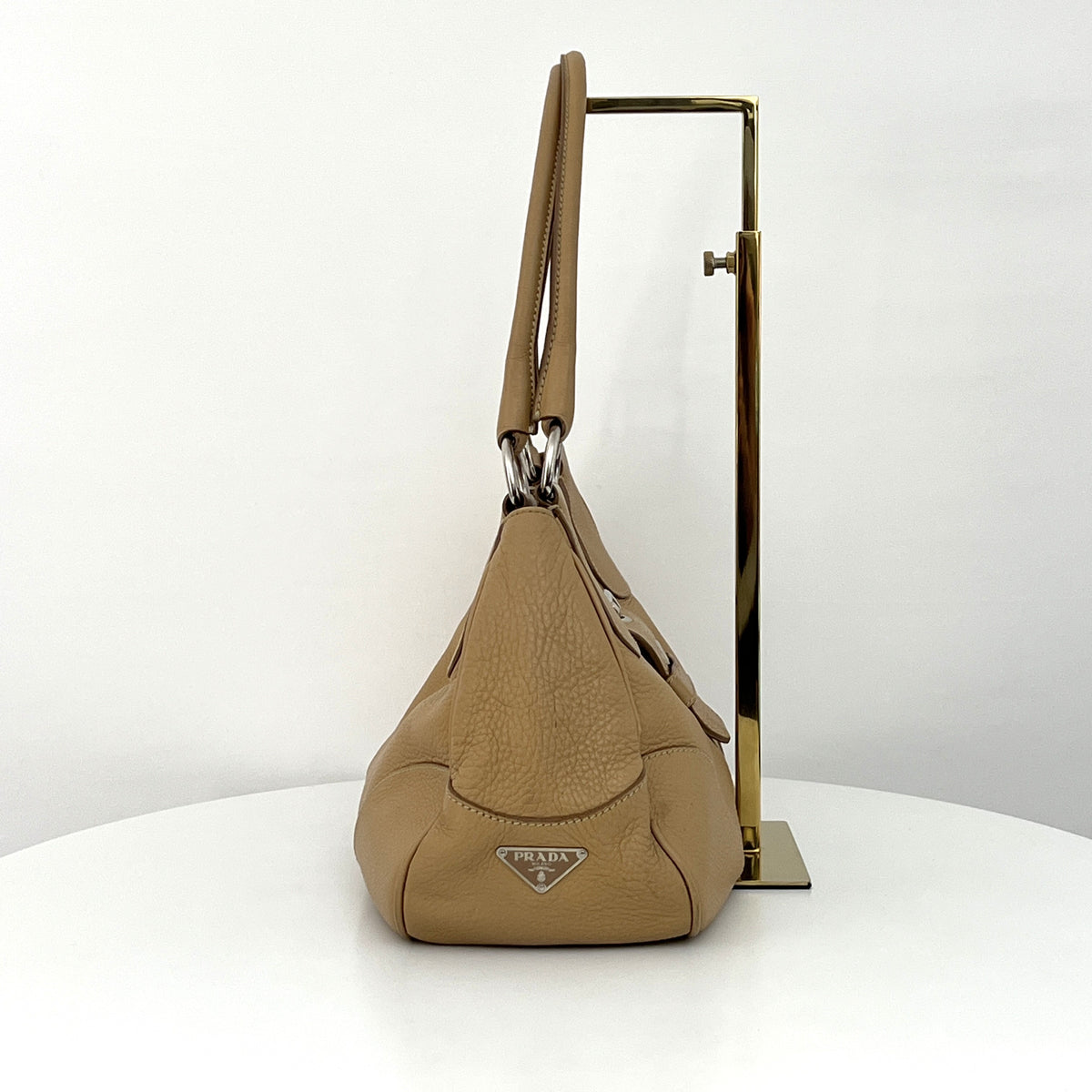Sac PRADA Hobo cuir grainé beige