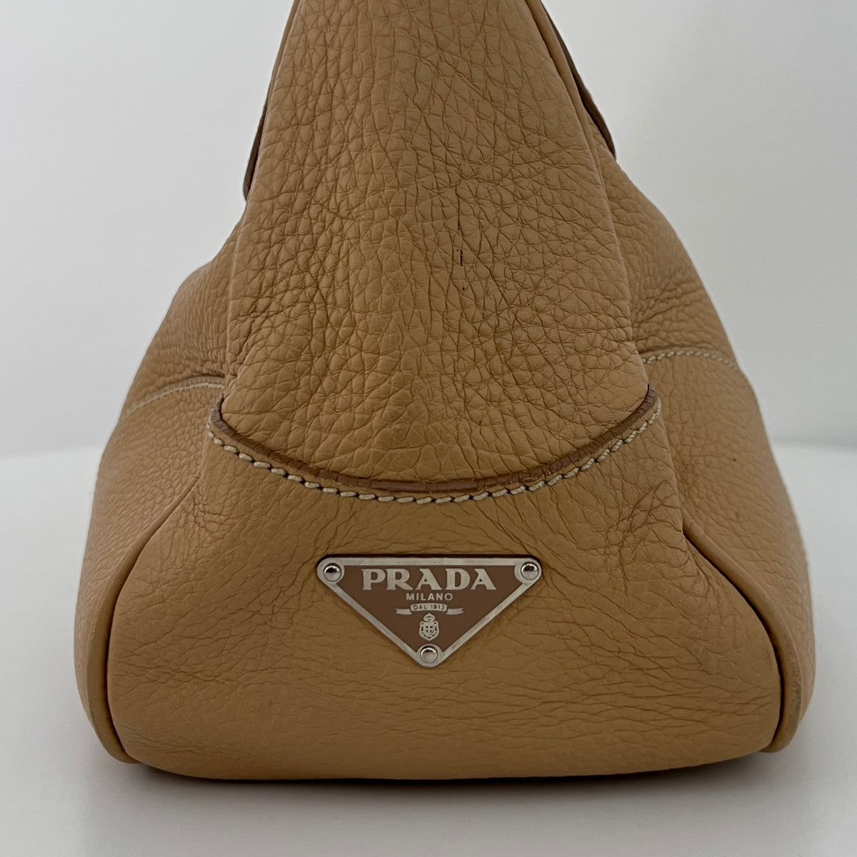 Sac PRADA Hobo cuir grainé beige