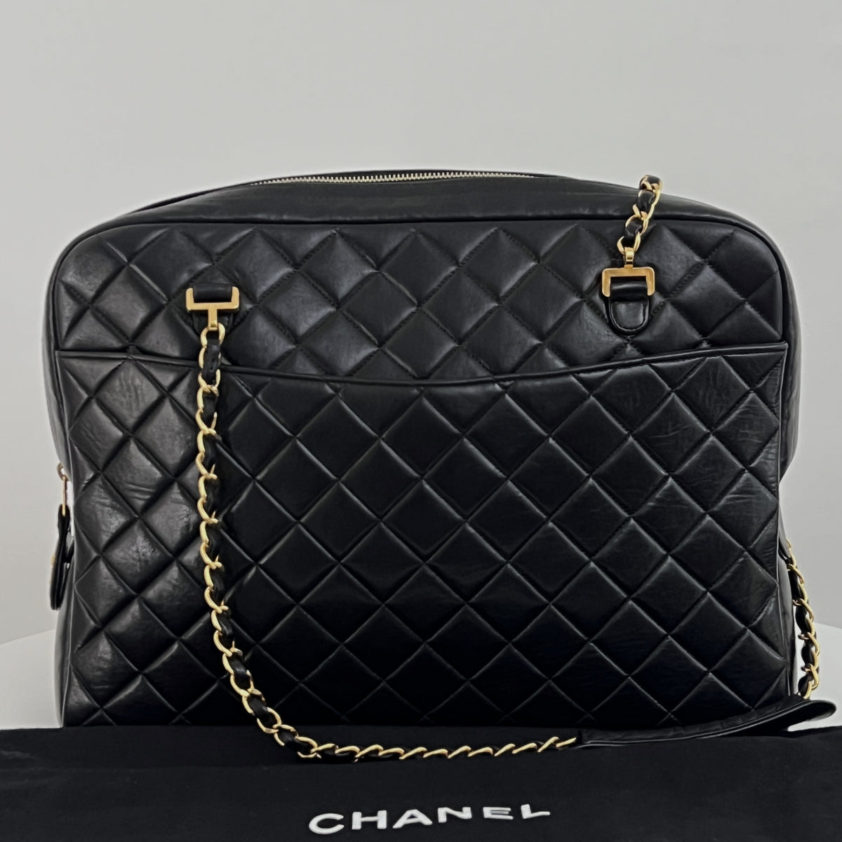 Sac CHANEL Tote Matelassé Chain cuir d'agneau noir vintage 1997-1999