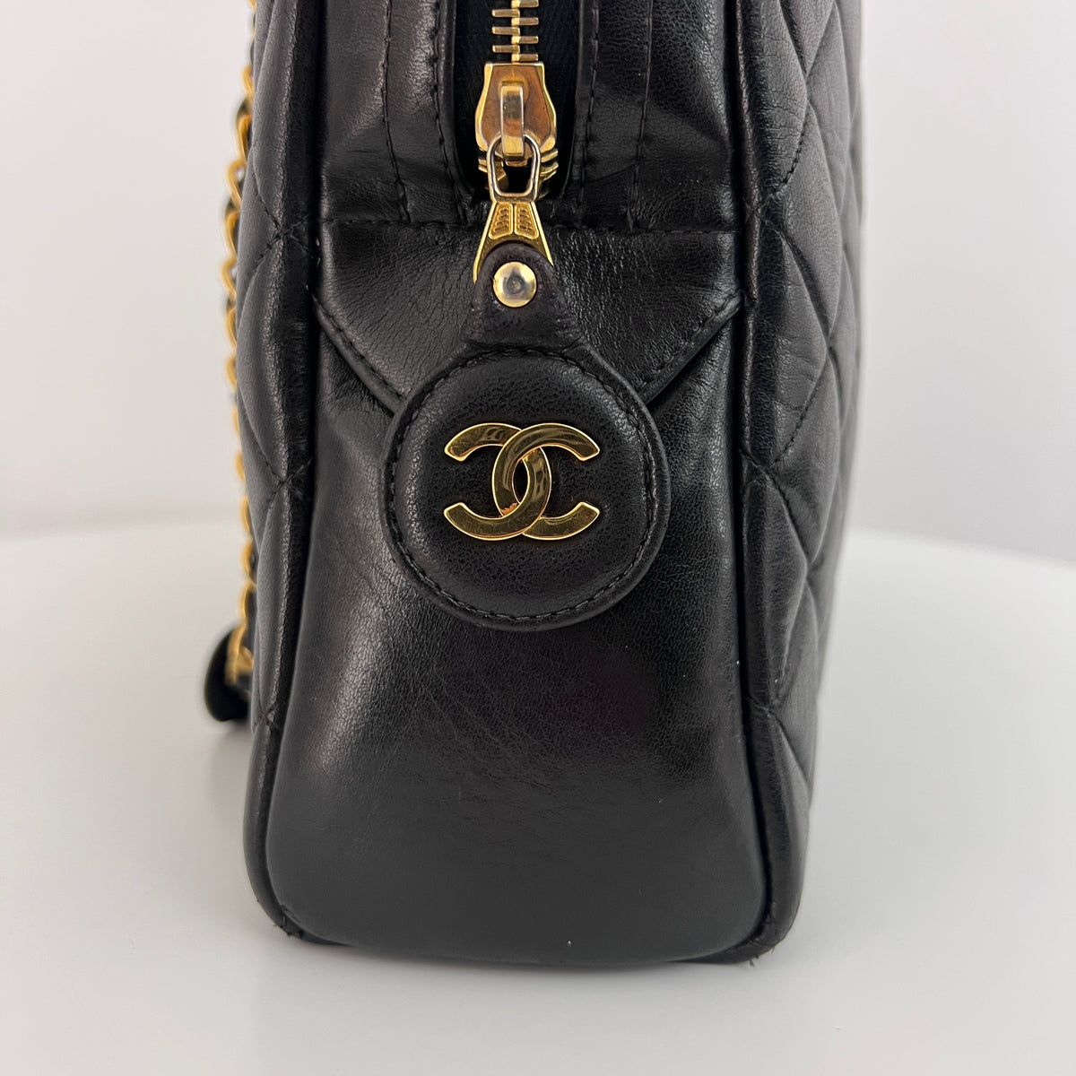 Sac CHANEL Tote Matelassé Chain cuir d'agneau noir vintage 1997-1999