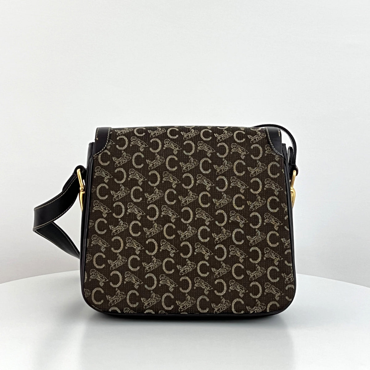 CELINE Triomphe C Carriage bag in canvas and brown leather