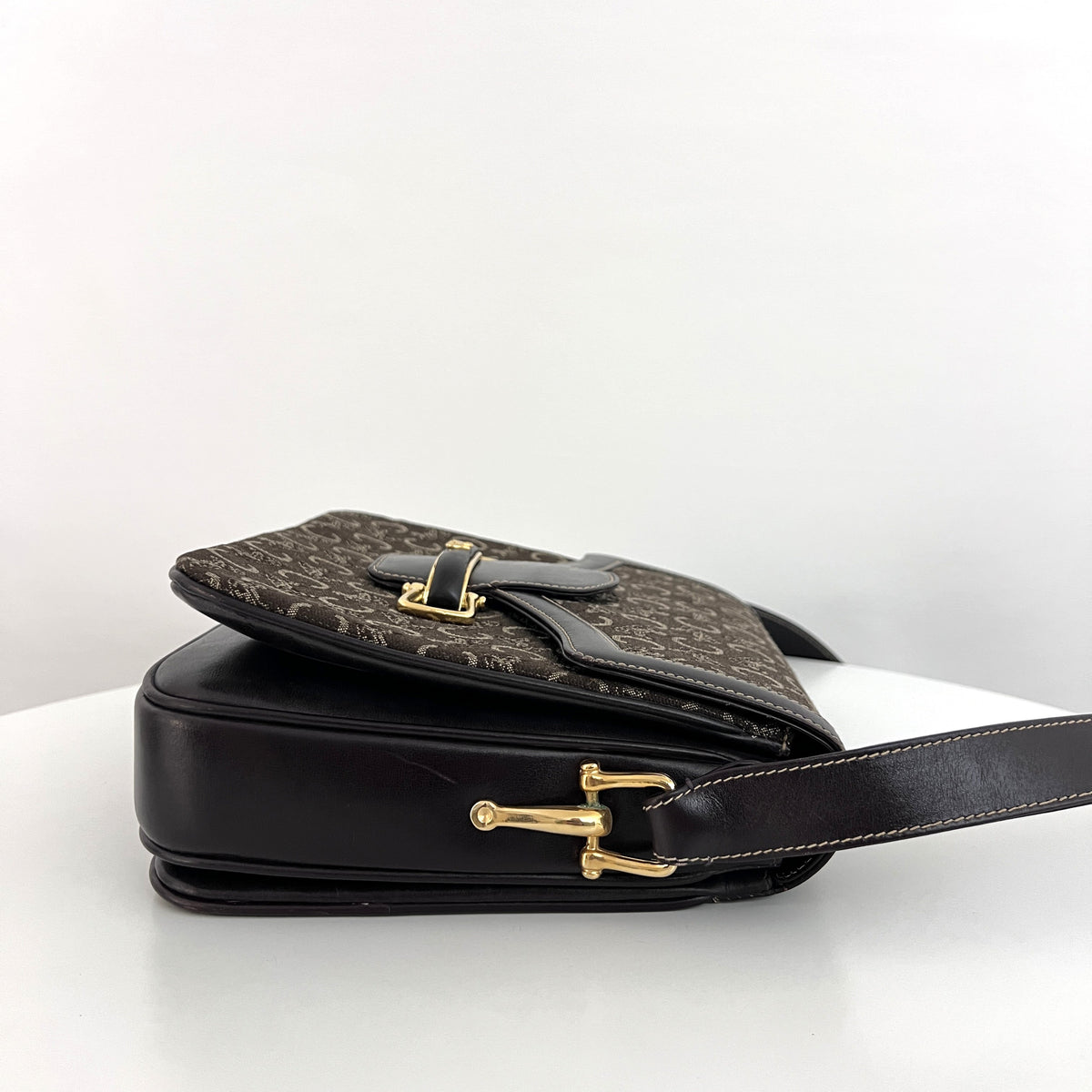 CELINE Triomphe C Carriage bag in canvas and brown leather