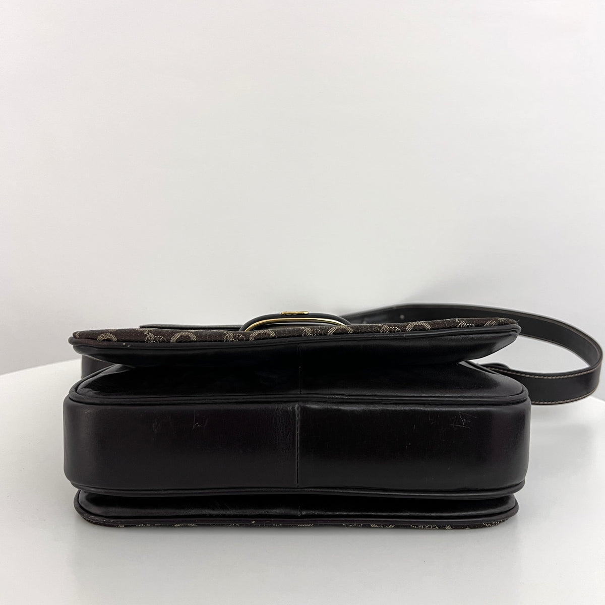 CELINE Triomphe C Carriage bag in canvas and brown leather