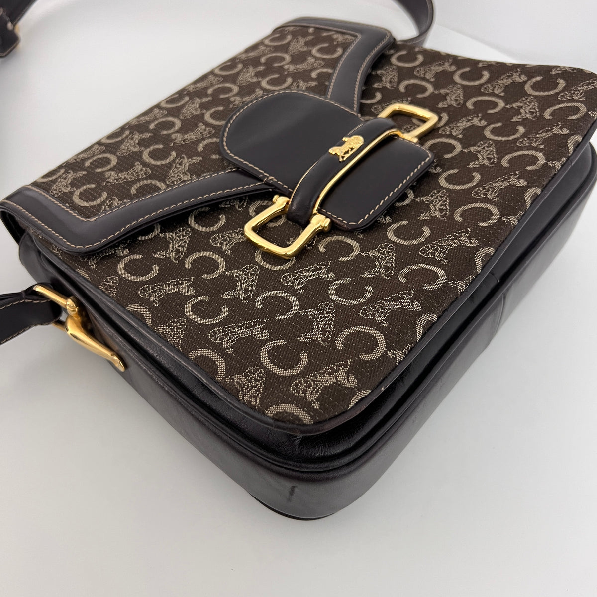 CELINE Triomphe C Carriage bag in canvas and brown leather