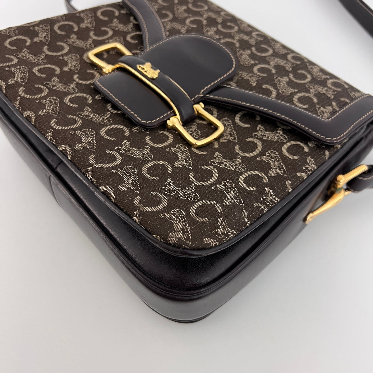 CELINE Triomphe C Carriage bag in canvas and brown leather