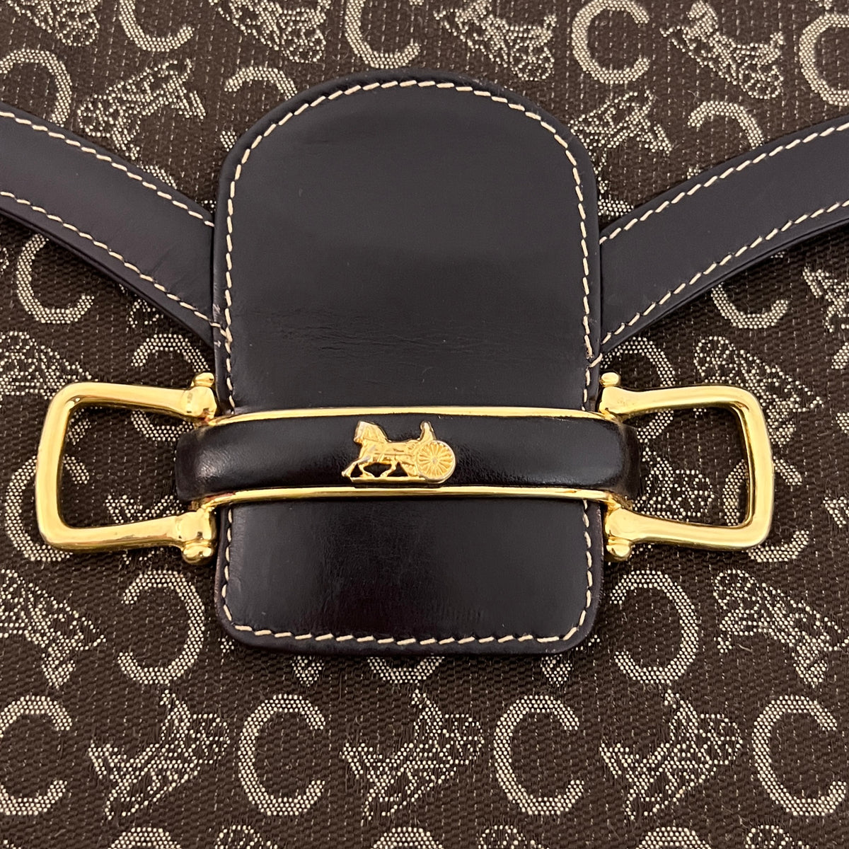 CELINE Triomphe C Carriage bag in canvas and brown leather