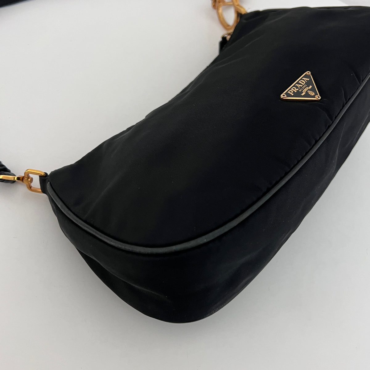 PRADA Shoulder Bag in black nylon and leather