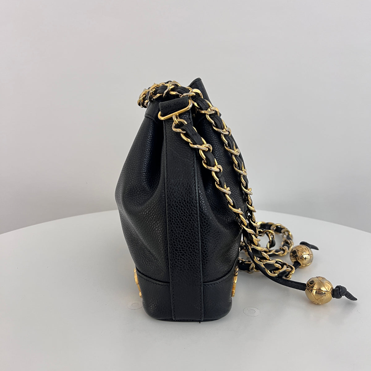 Vintage 1996-1997 CHANEL black lambskin mini bucket bag