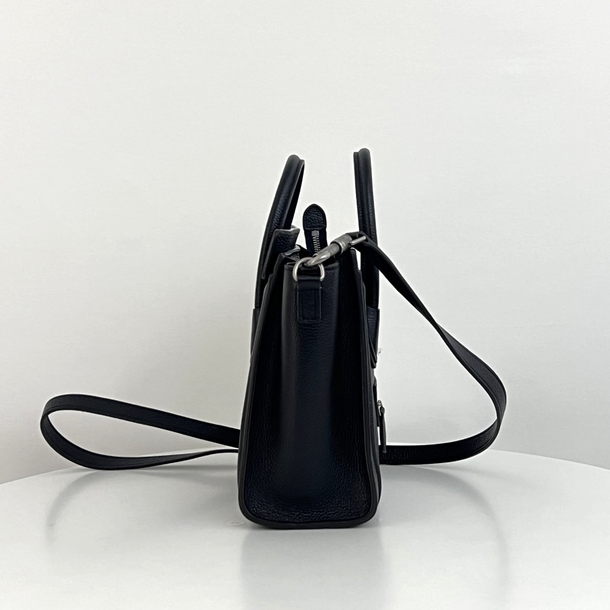 CELINE Nano Luggage shoulder bag in black grained leather
