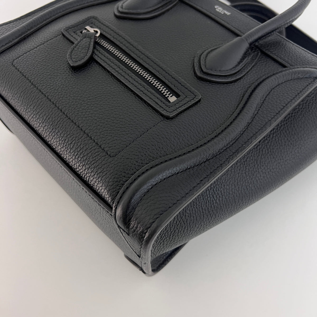 CELINE Nano Luggage shoulder bag in black grained leather