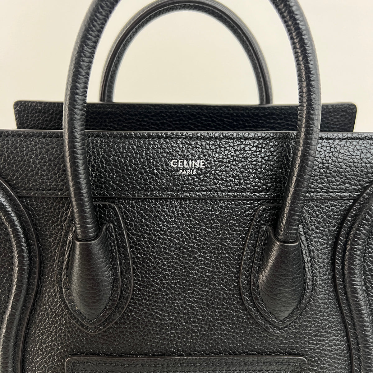 CELINE Nano Luggage shoulder bag in black grained leather