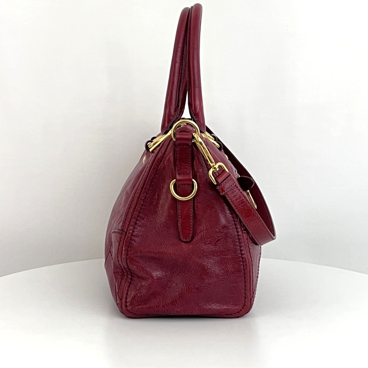 Sac PRADA Vitello Shine Satchel cuir lisse rouge