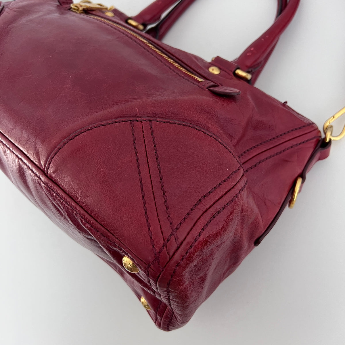 Sac PRADA Vitello Shine Satchel cuir lisse rouge