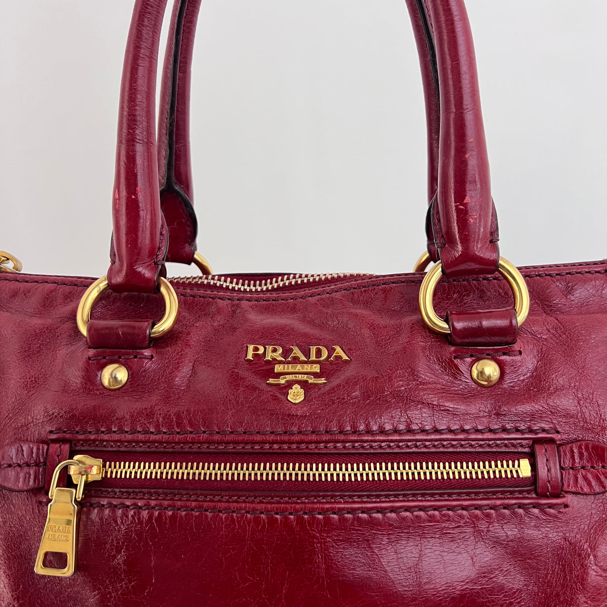 Sac PRADA Vitello Shine Satchel cuir lisse rouge