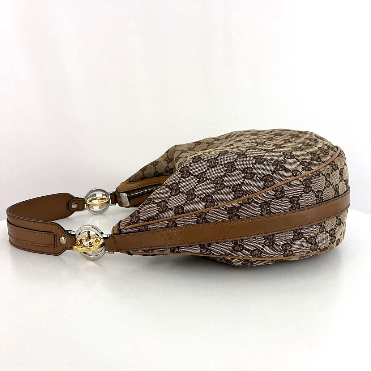GUCCI Twins GG canvas and brown leather hobo bag