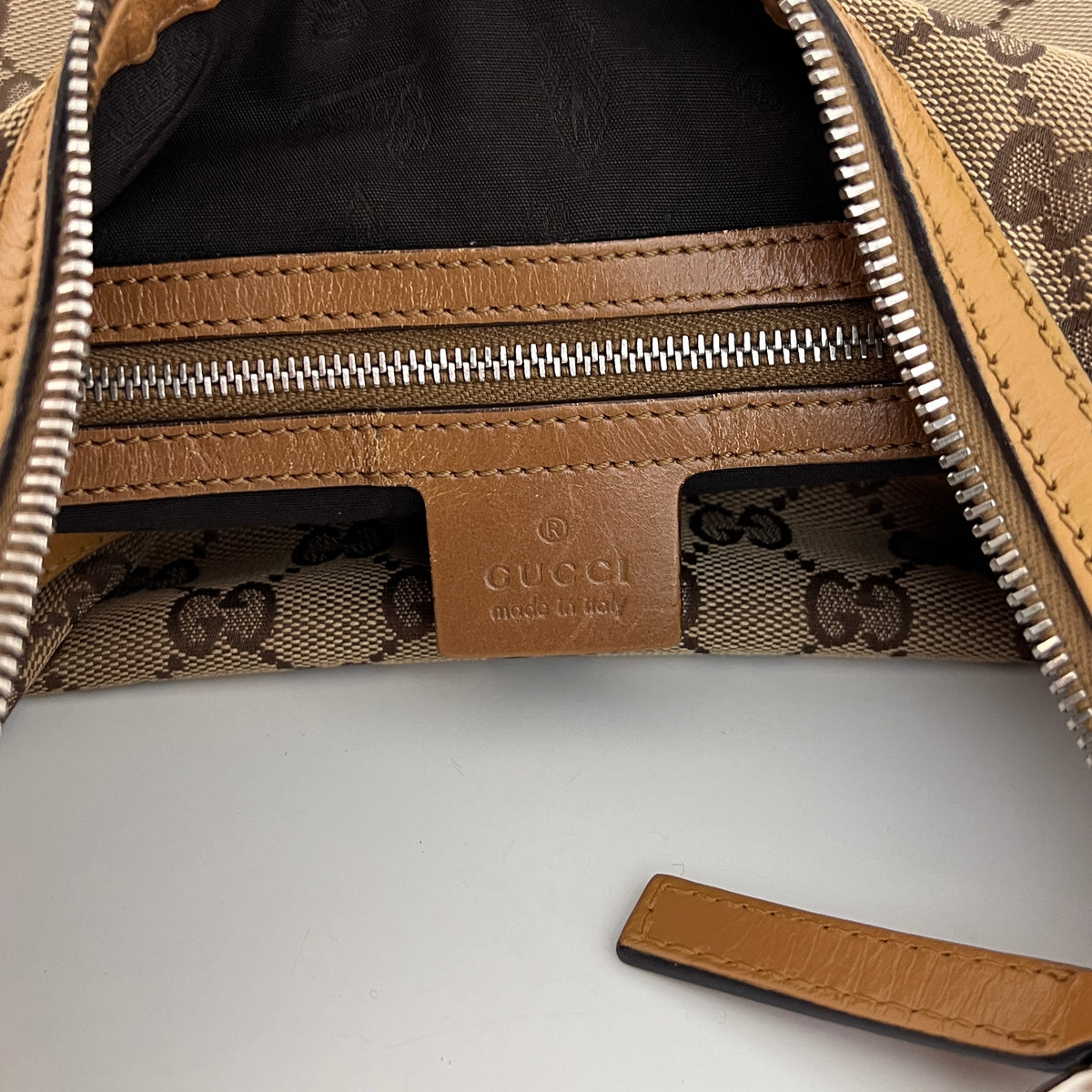 GUCCI Twins GG canvas and brown leather hobo bag