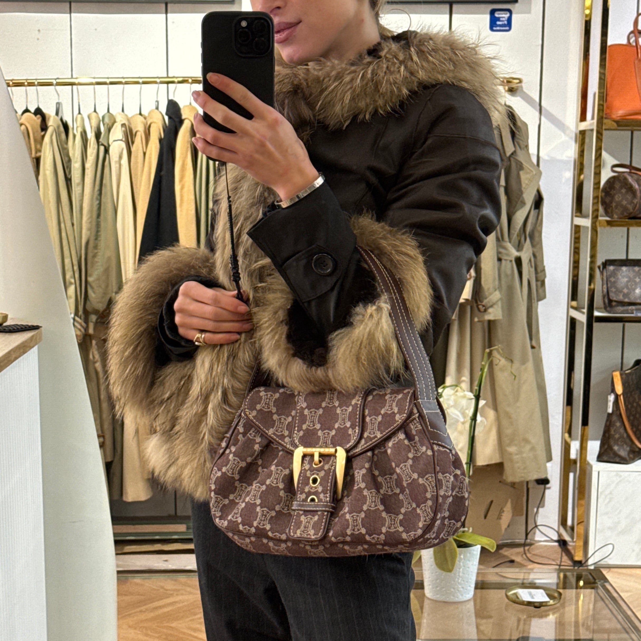 CELINE Macadam PM brown denim handbag