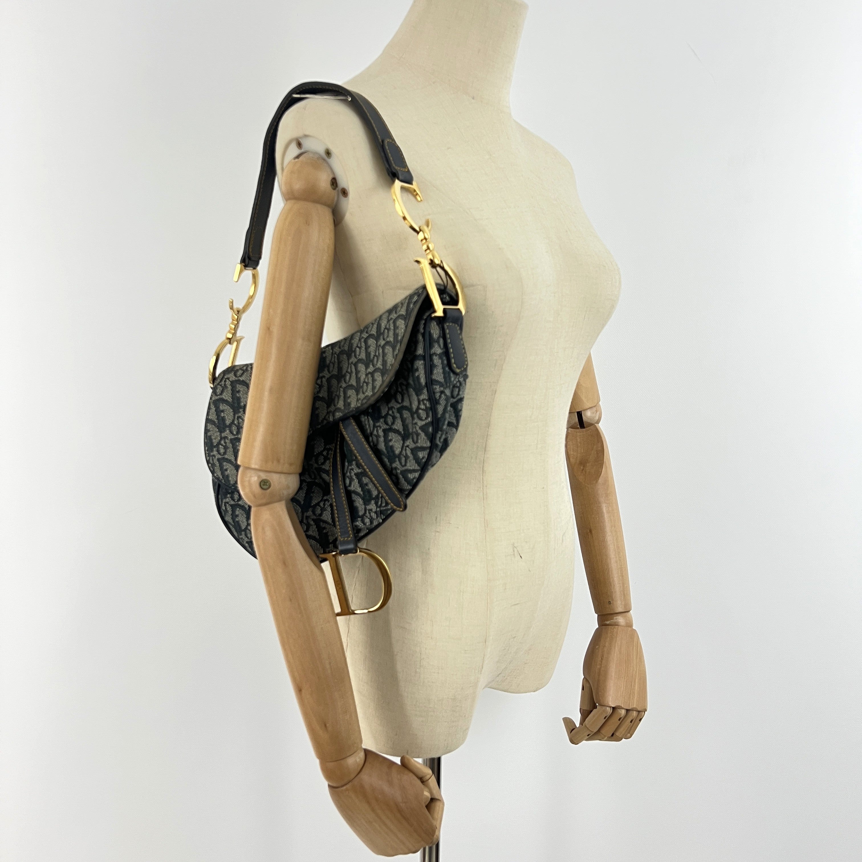 DIOR Saddle canvas and blue leather handbag