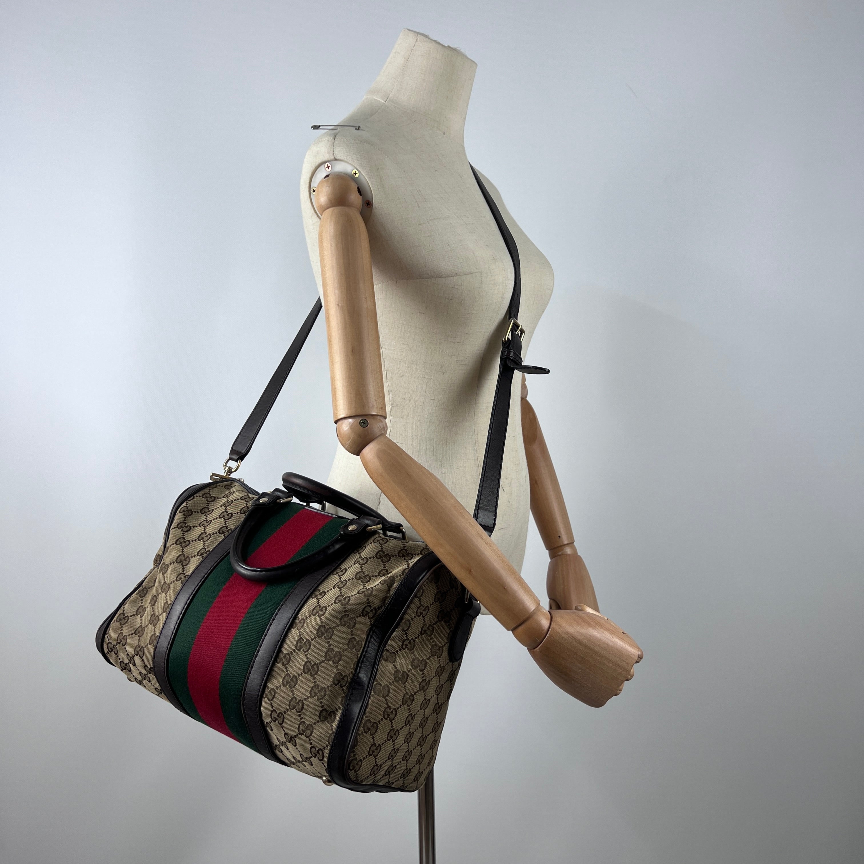 Sac à main GUCCI Boston toile et cuir marron