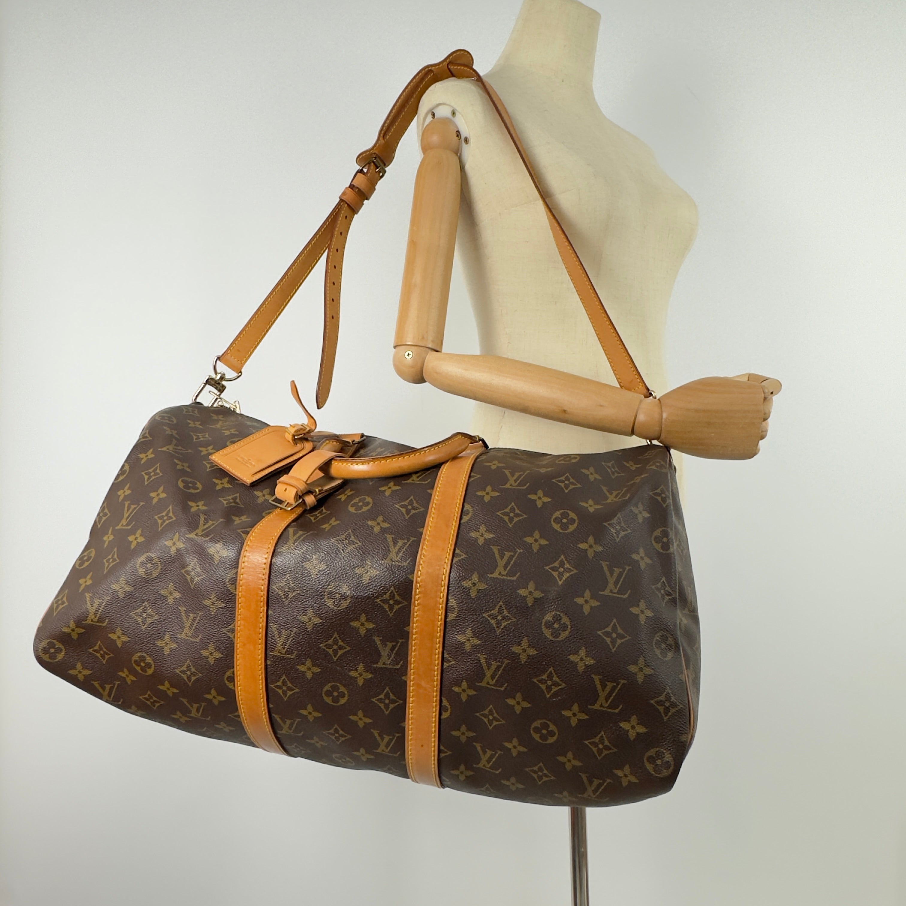 Sac à main LOUIS VUITTON Keepall 50 toile et cuir marron