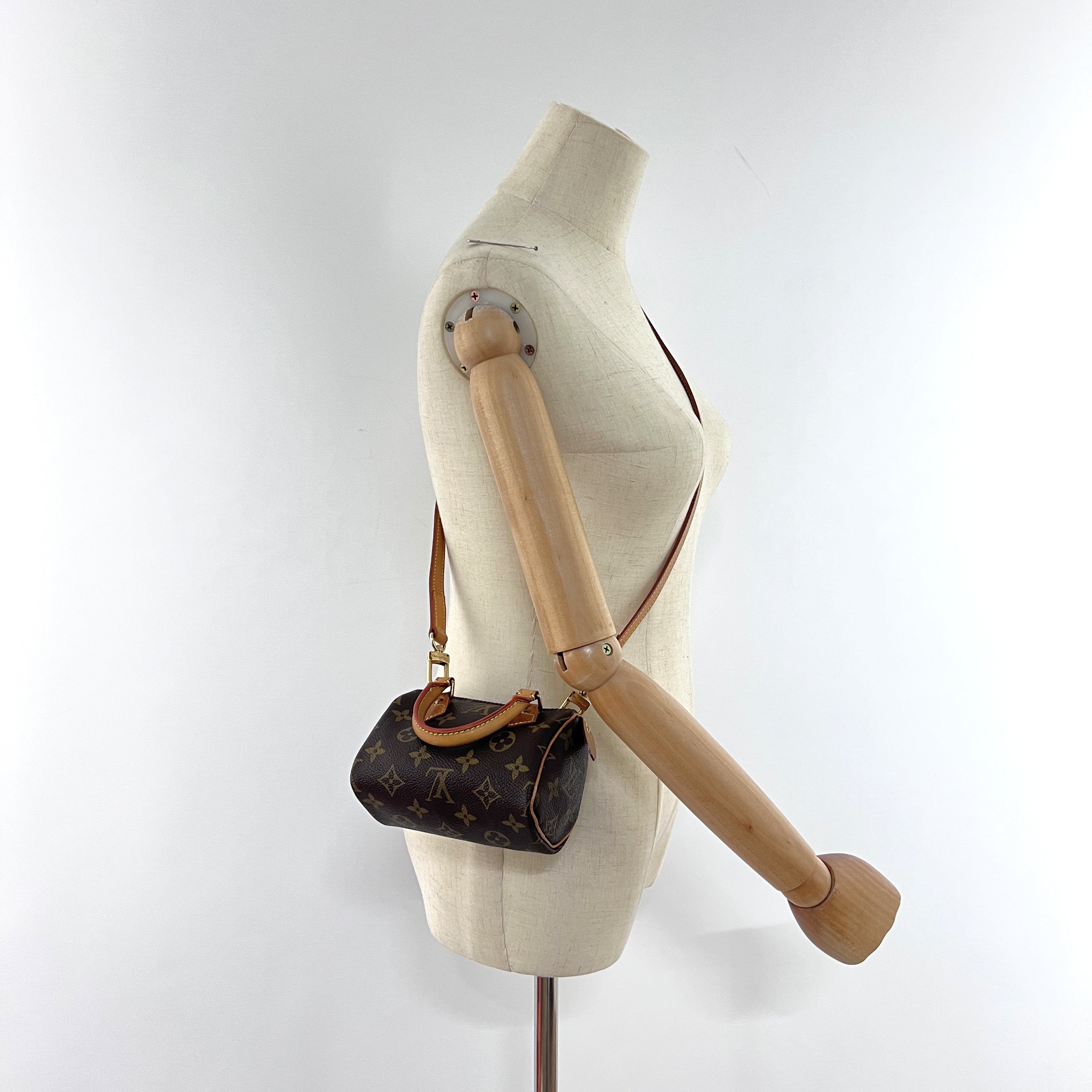 Sac à main LOUIS VUITTON Nano Speedy toile et cuir marron