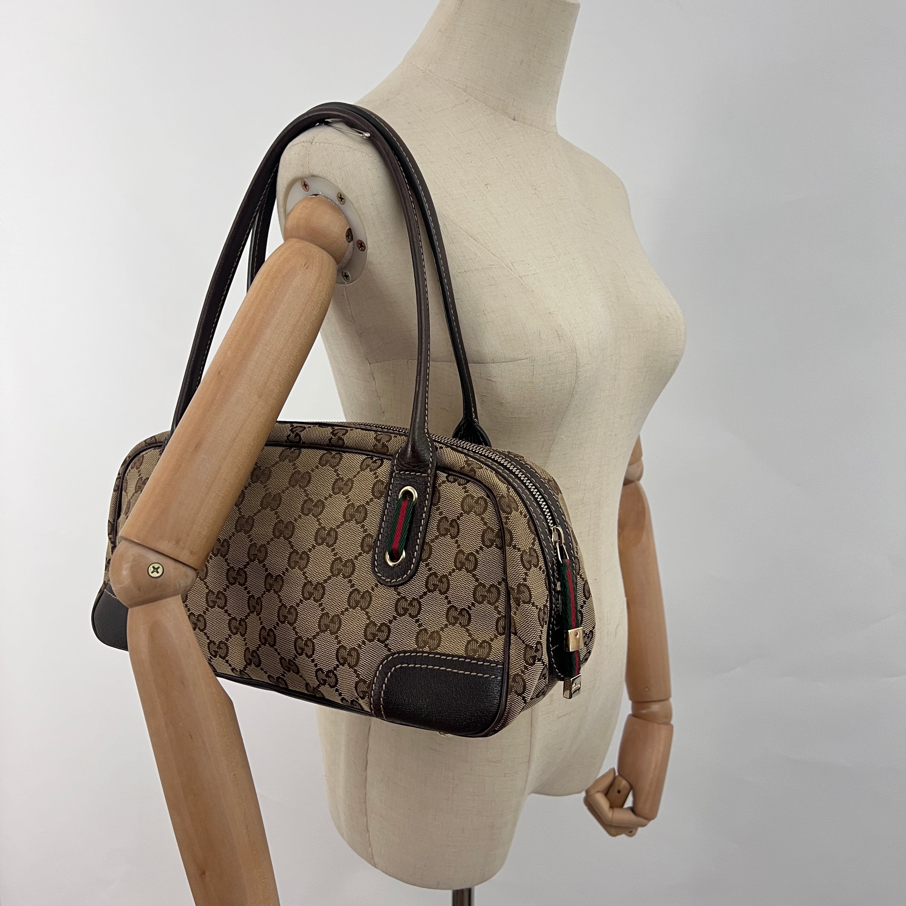 Sac GUCCI Princy Boston Sherry toile et cuir marron