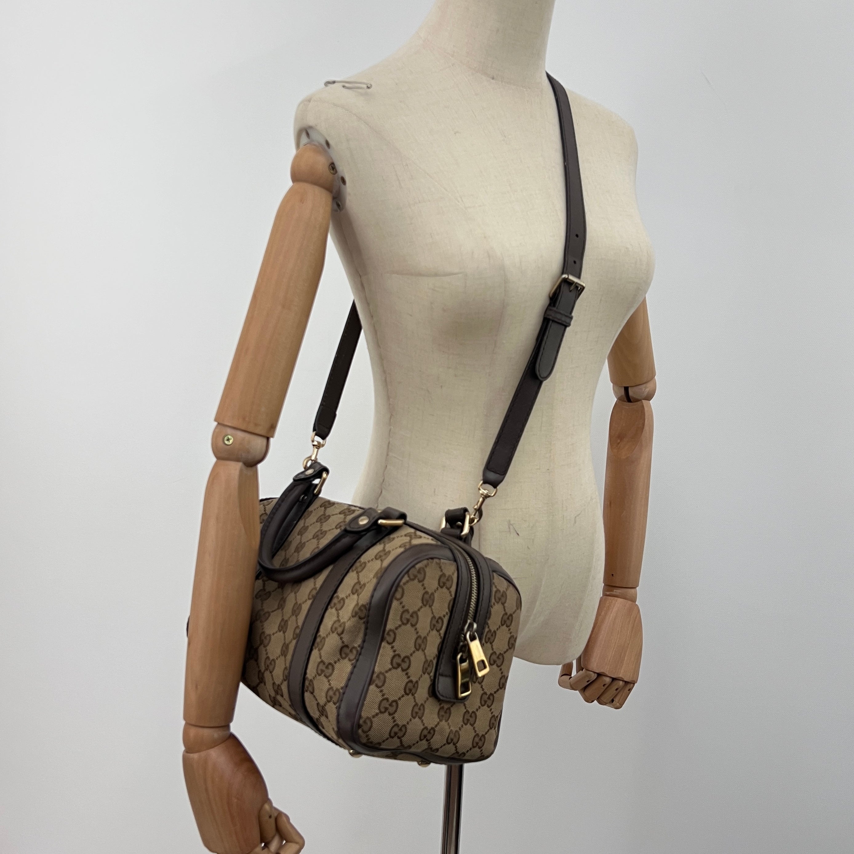 GUCCI Boston Brown Canvas and Leather Bag