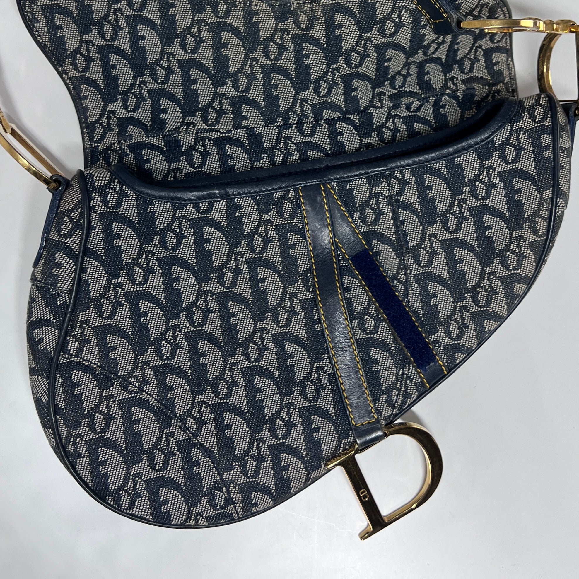 Sac à main DIOR Saddle toile et cuir bleu