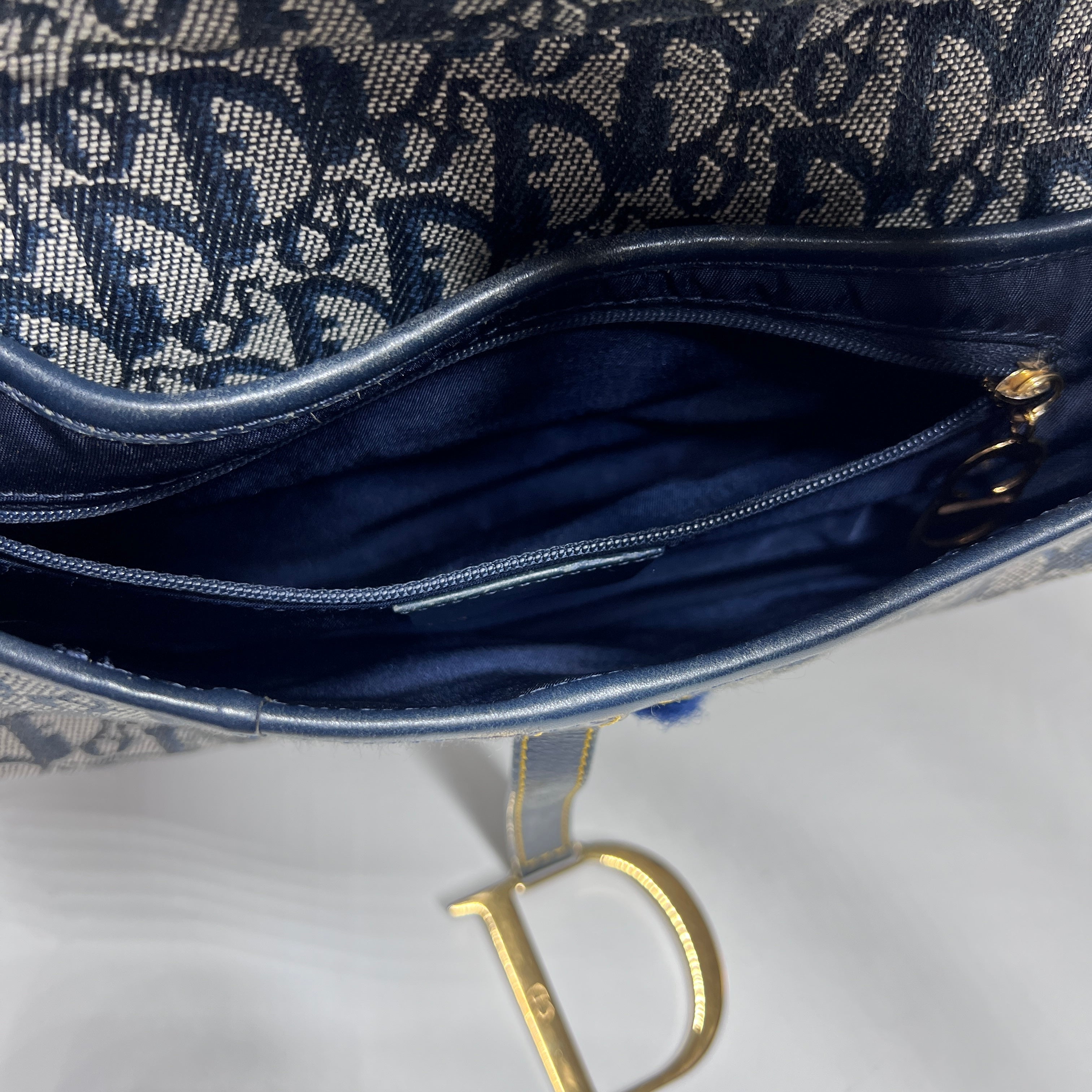 Sac à main DIOR Saddle toile et cuir bleu