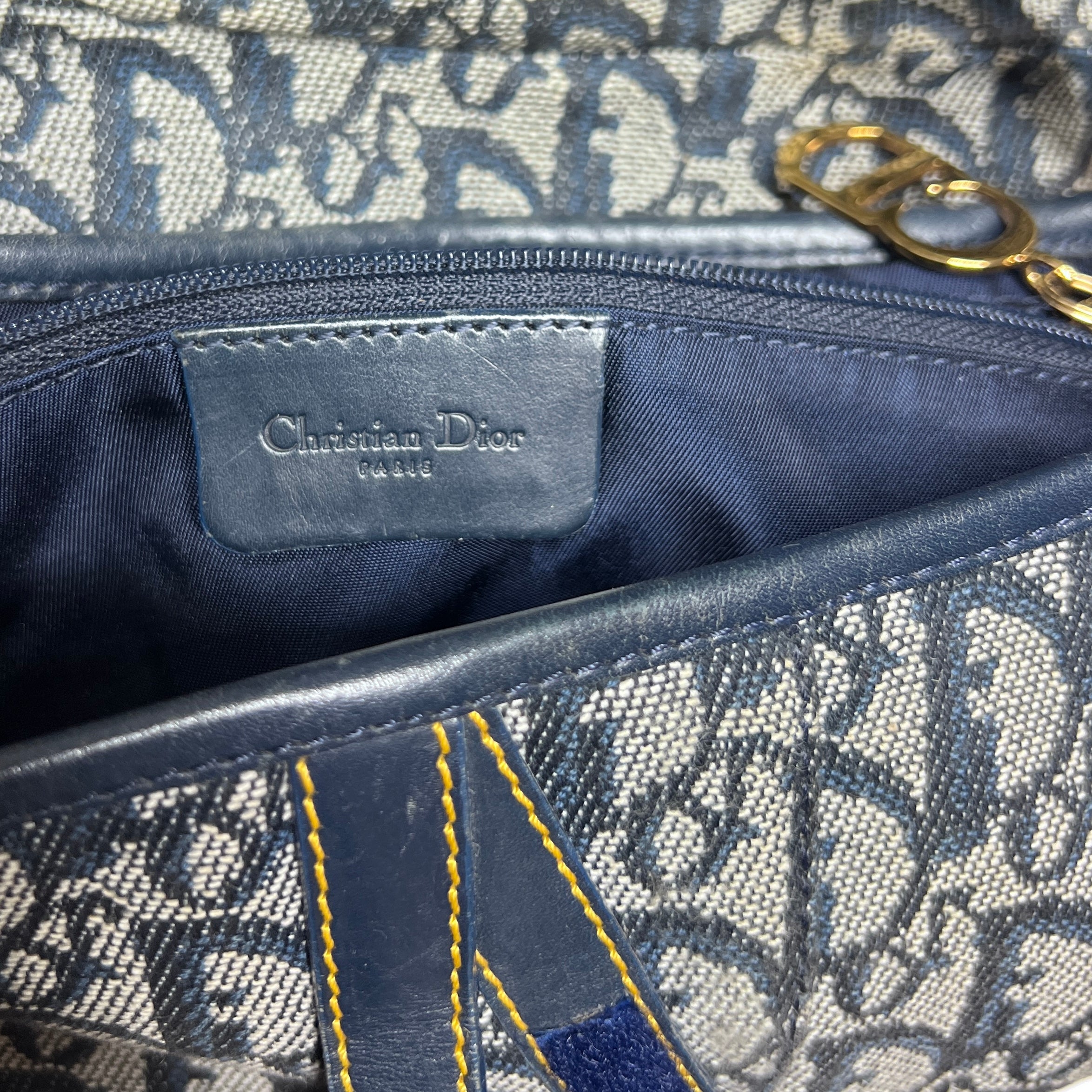 Sac à main DIOR Saddle toile et cuir bleu