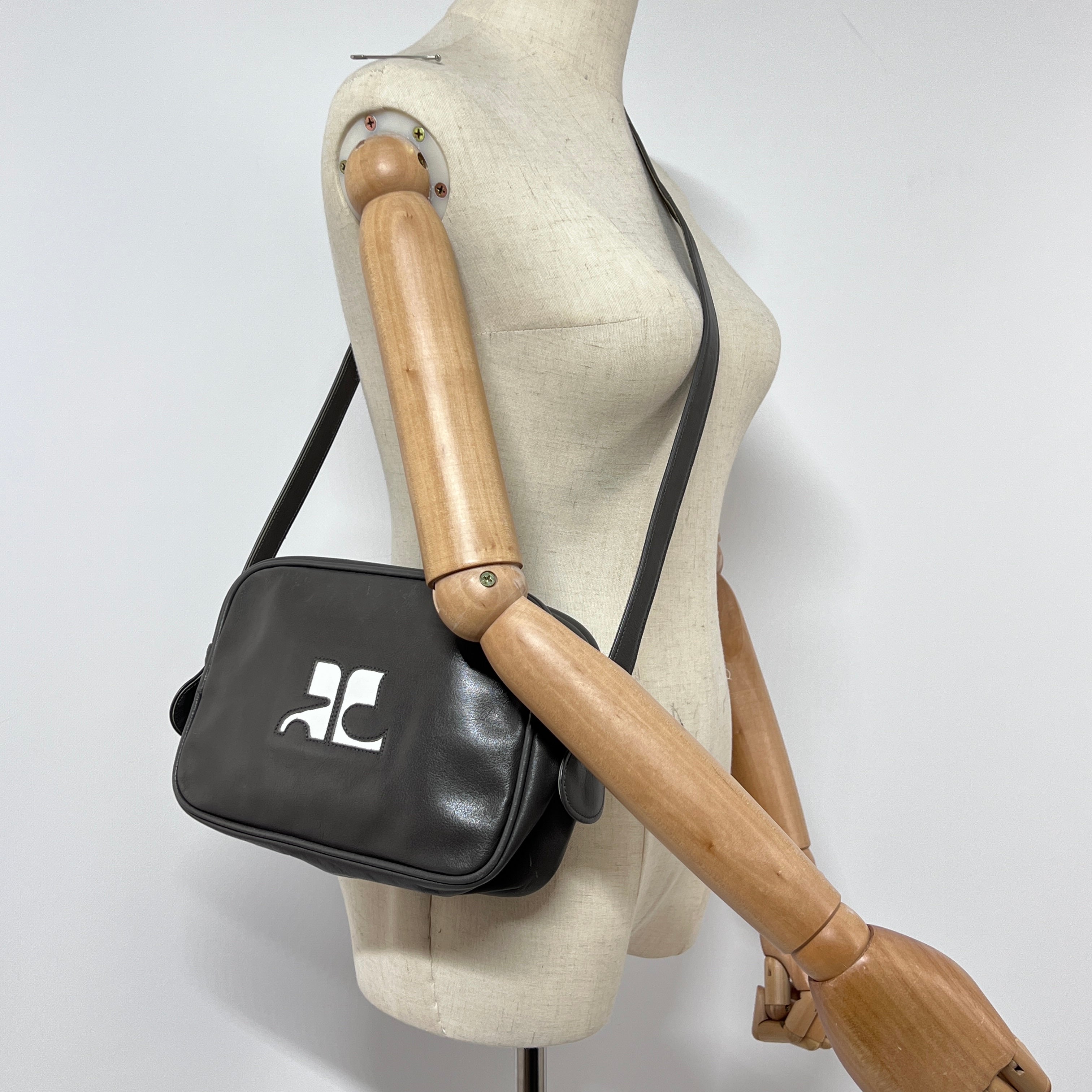Sac à main COURREGES Caméra cuir gris