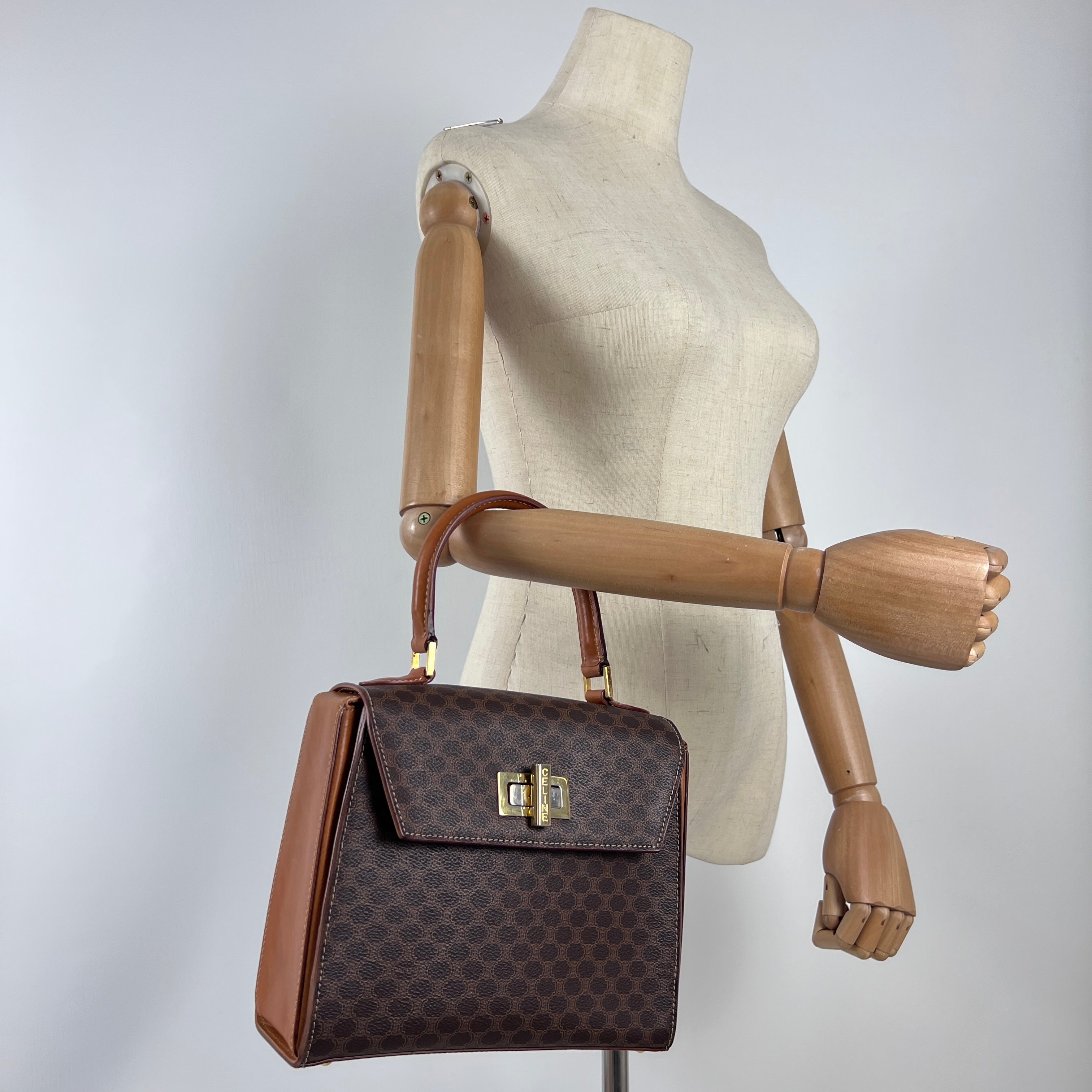 Sac à main CELINE Top Handle toile et cuir marron