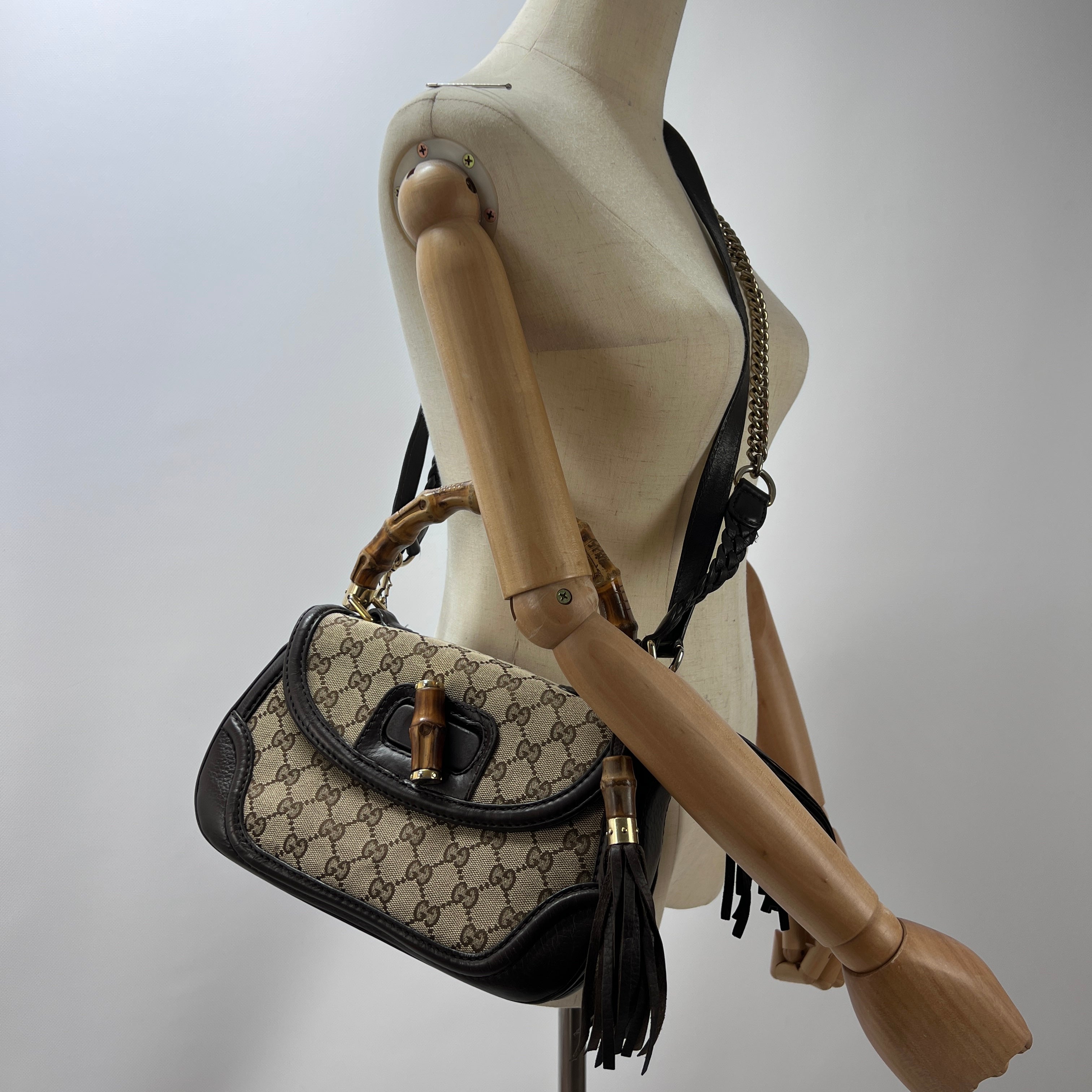 Sac à main GUCCI Bamboo 1947 toile et cuir marron