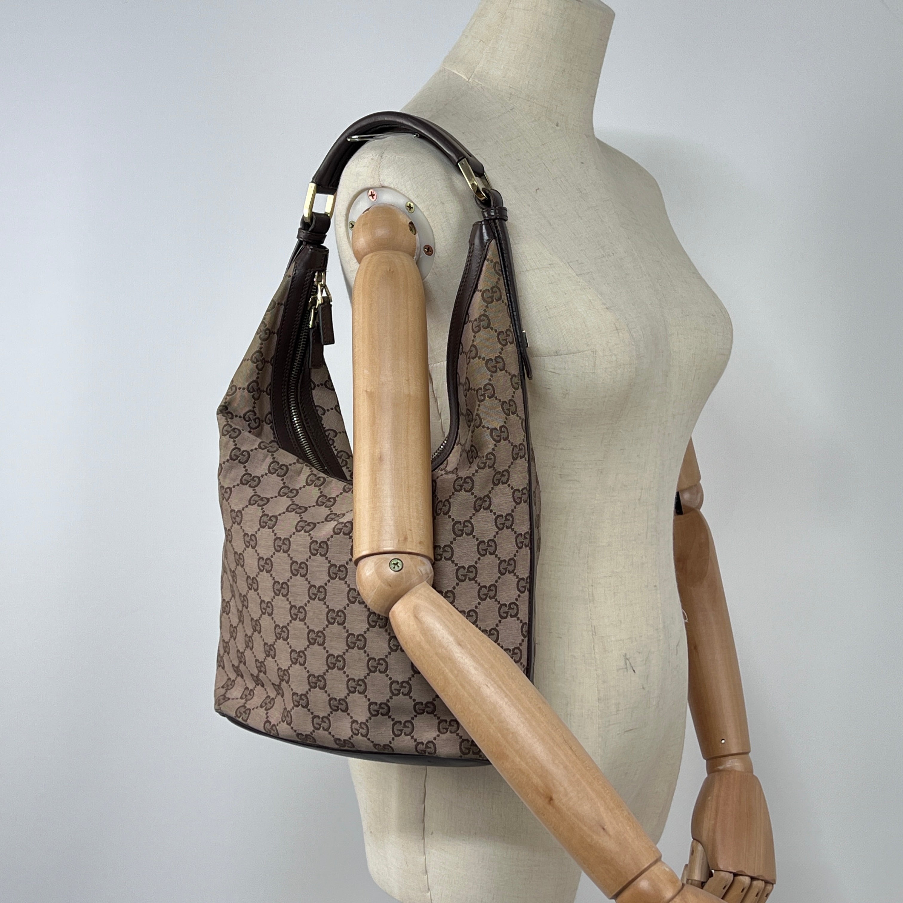 Sac à main GUCCI Hobo toile et cuir marron