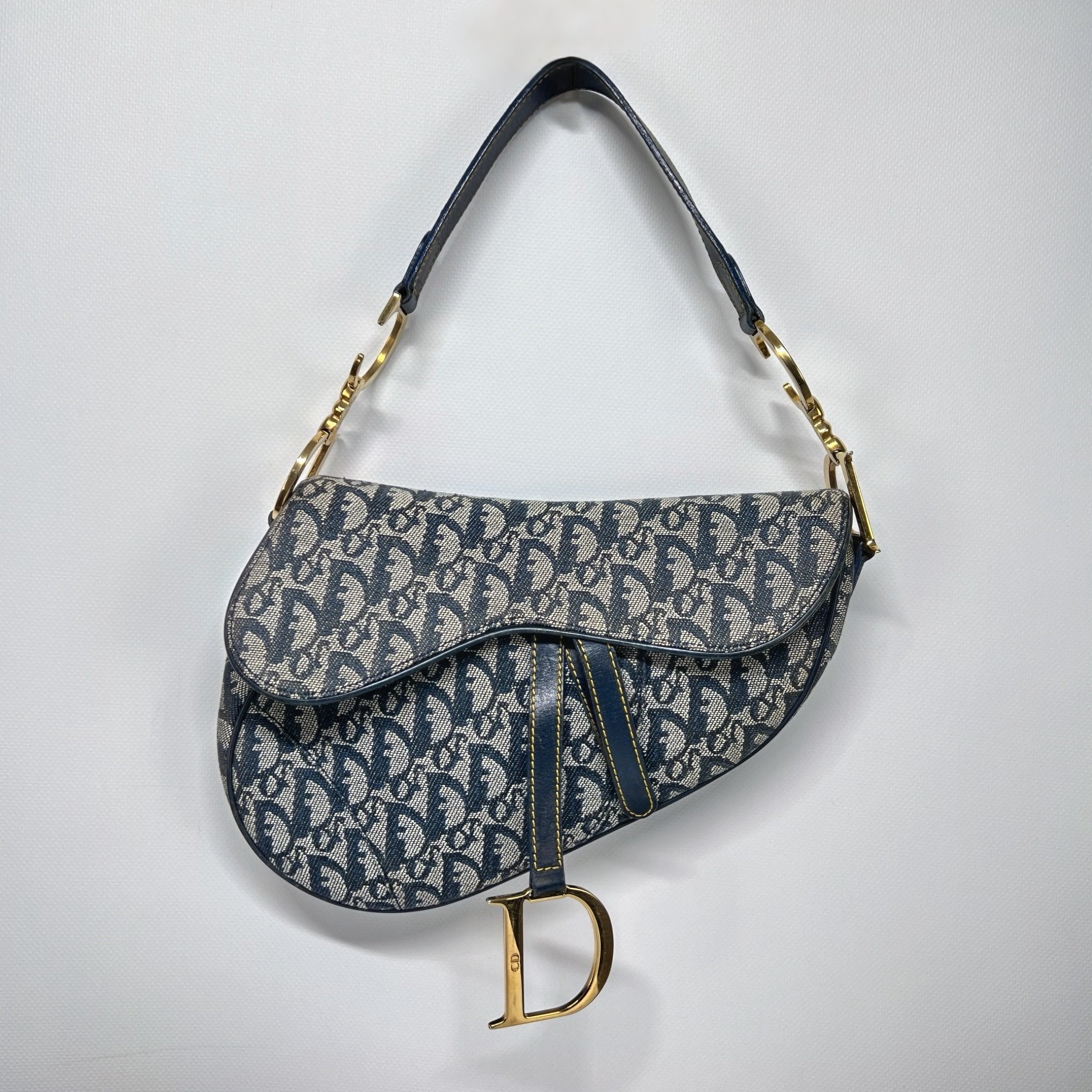 Sac à main DIOR Saddle toile et cuir bleu
