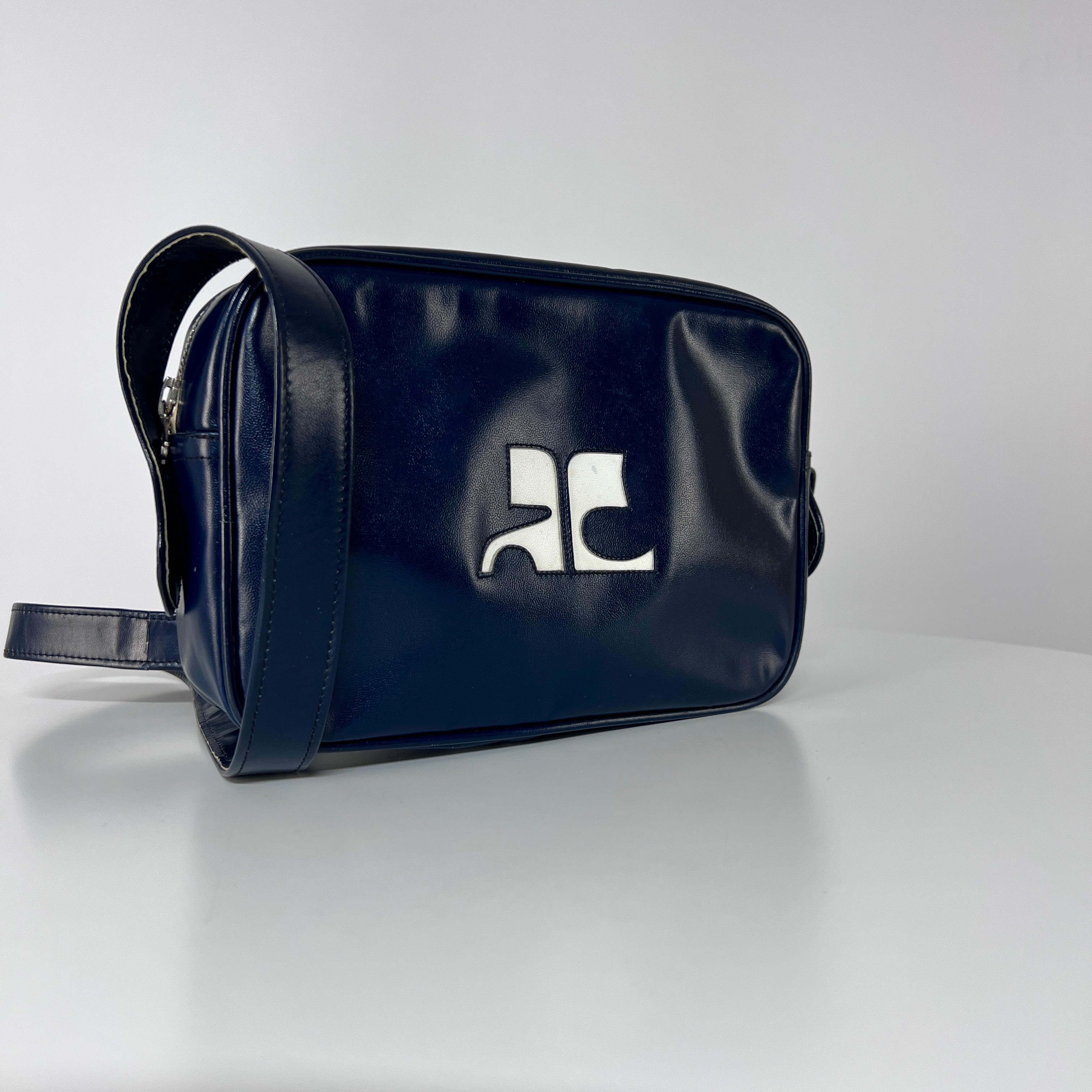 Sac à main COURREGES Caméra cuir bleu