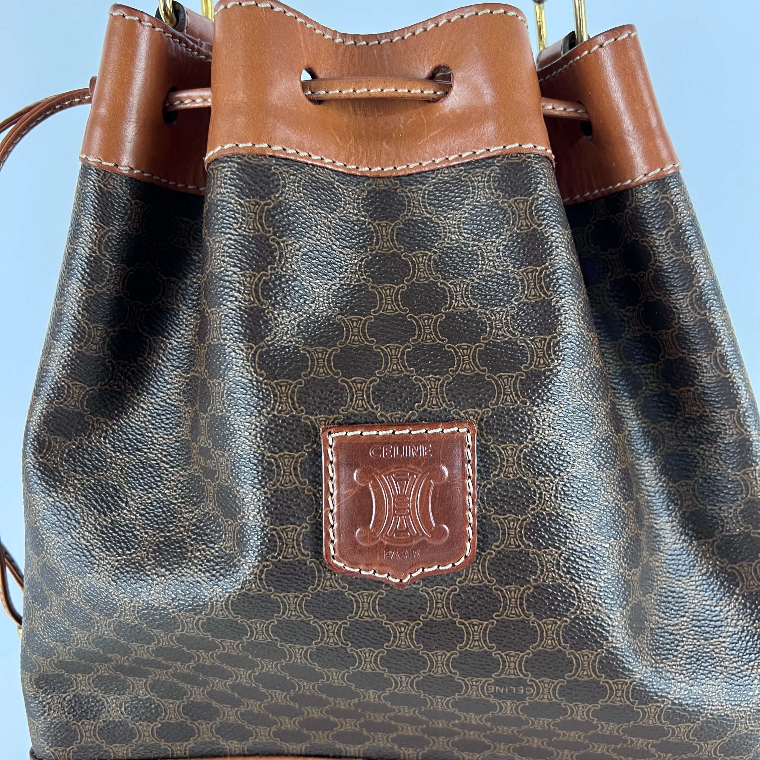 Sac à main CELINE Seau toile et cuir marron