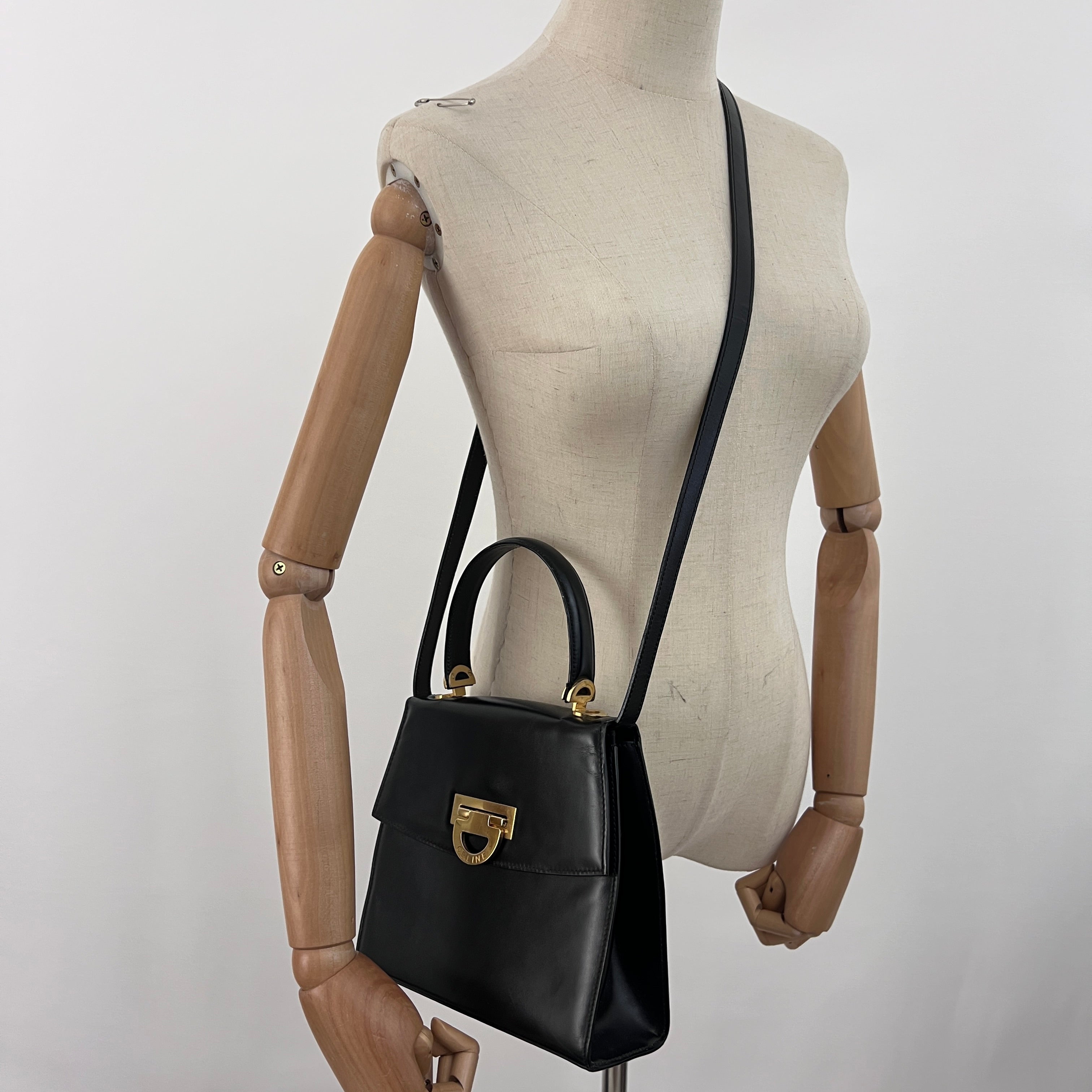 Sac à bandoulière CELINE Top Handle 2 Way cuir lisse noir