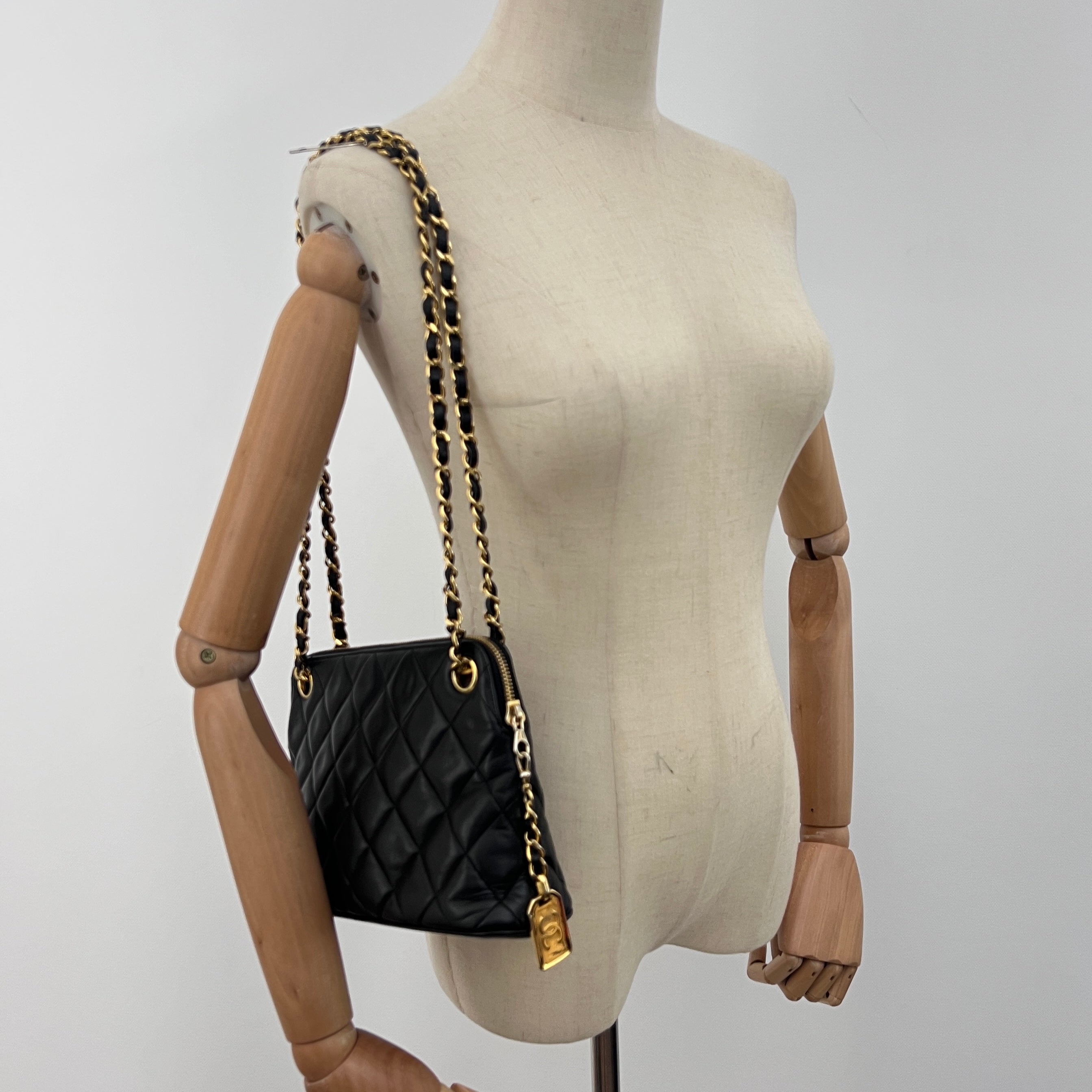 CHANEL Matelassé Charm Chain Bag Black Lambskin Circa 1990