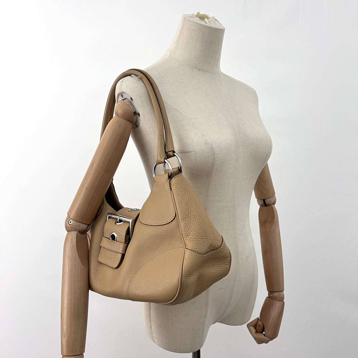 Sac PRADA Hobo cuir grainé beige