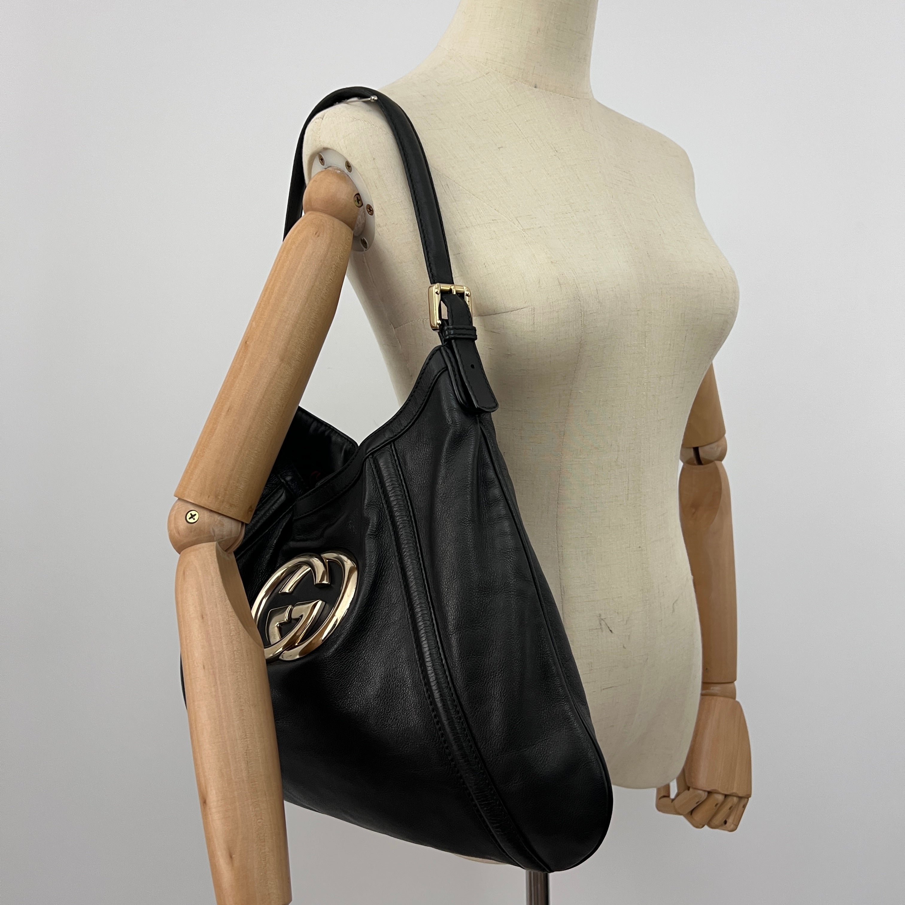 Sac GUCCI Interlocking G Britt cuir lisse noir