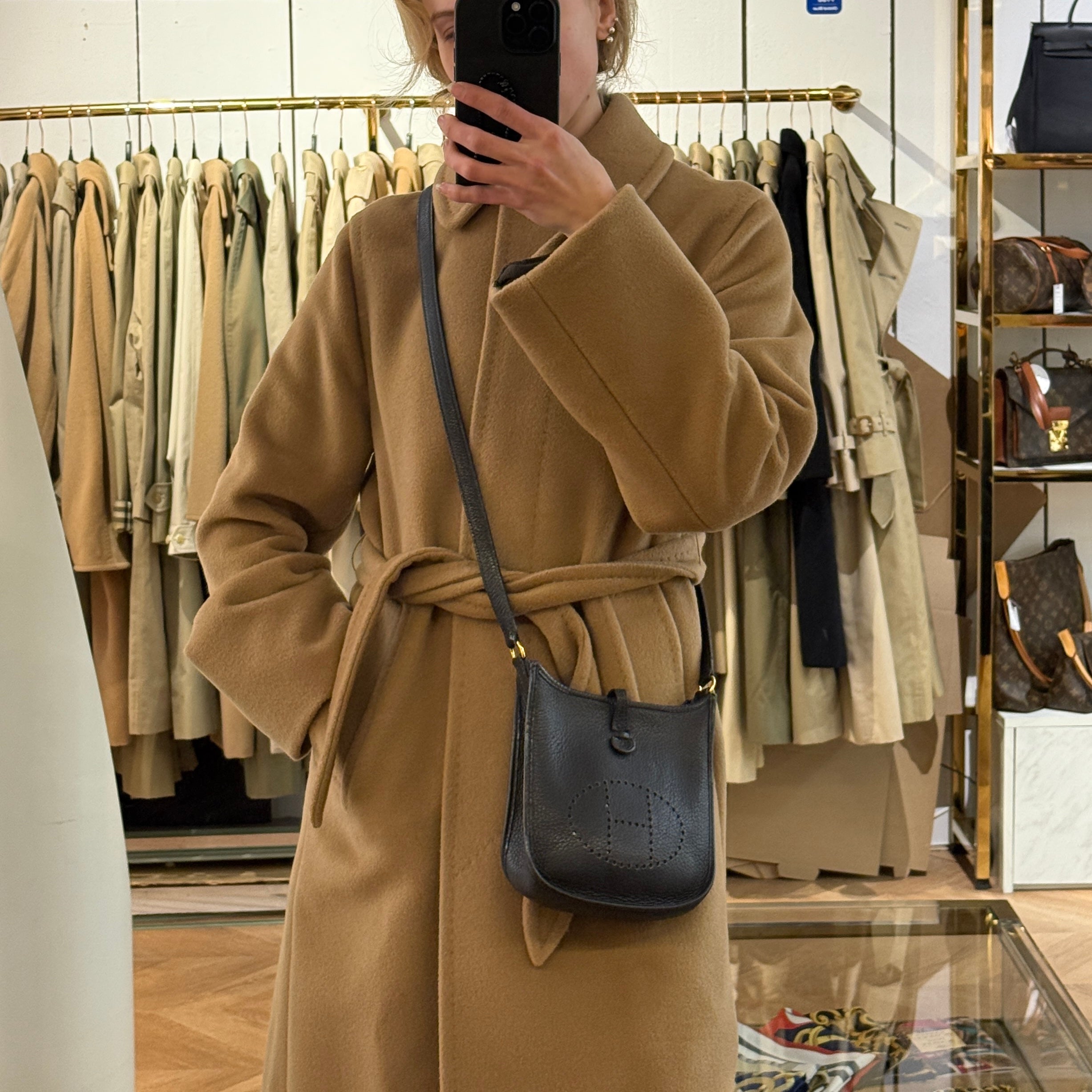 Sac à main HERMÈS Evelyne TPM (Mini) cuir clémence noir