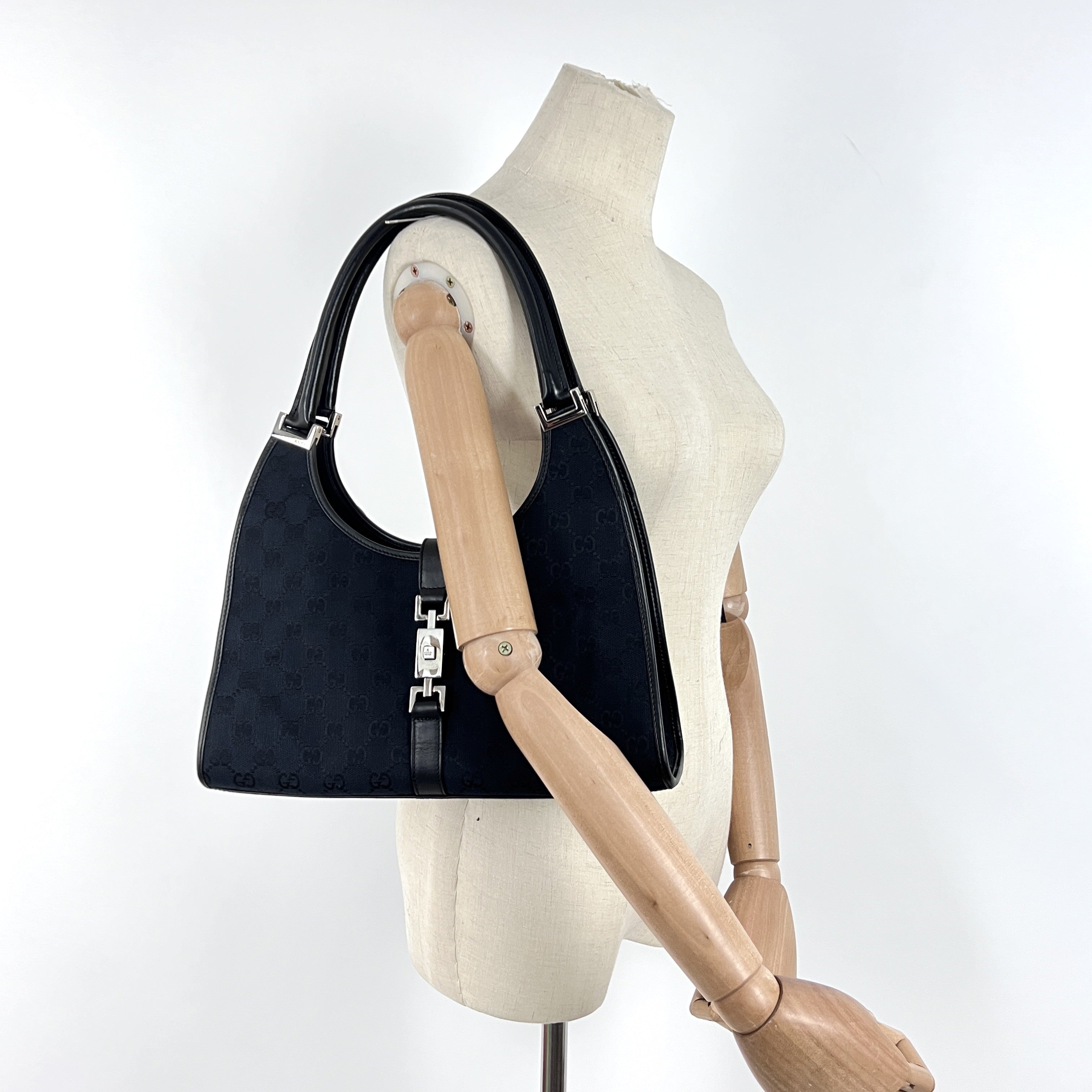 Sac à main GUCCI Jackie toile et cuir noir