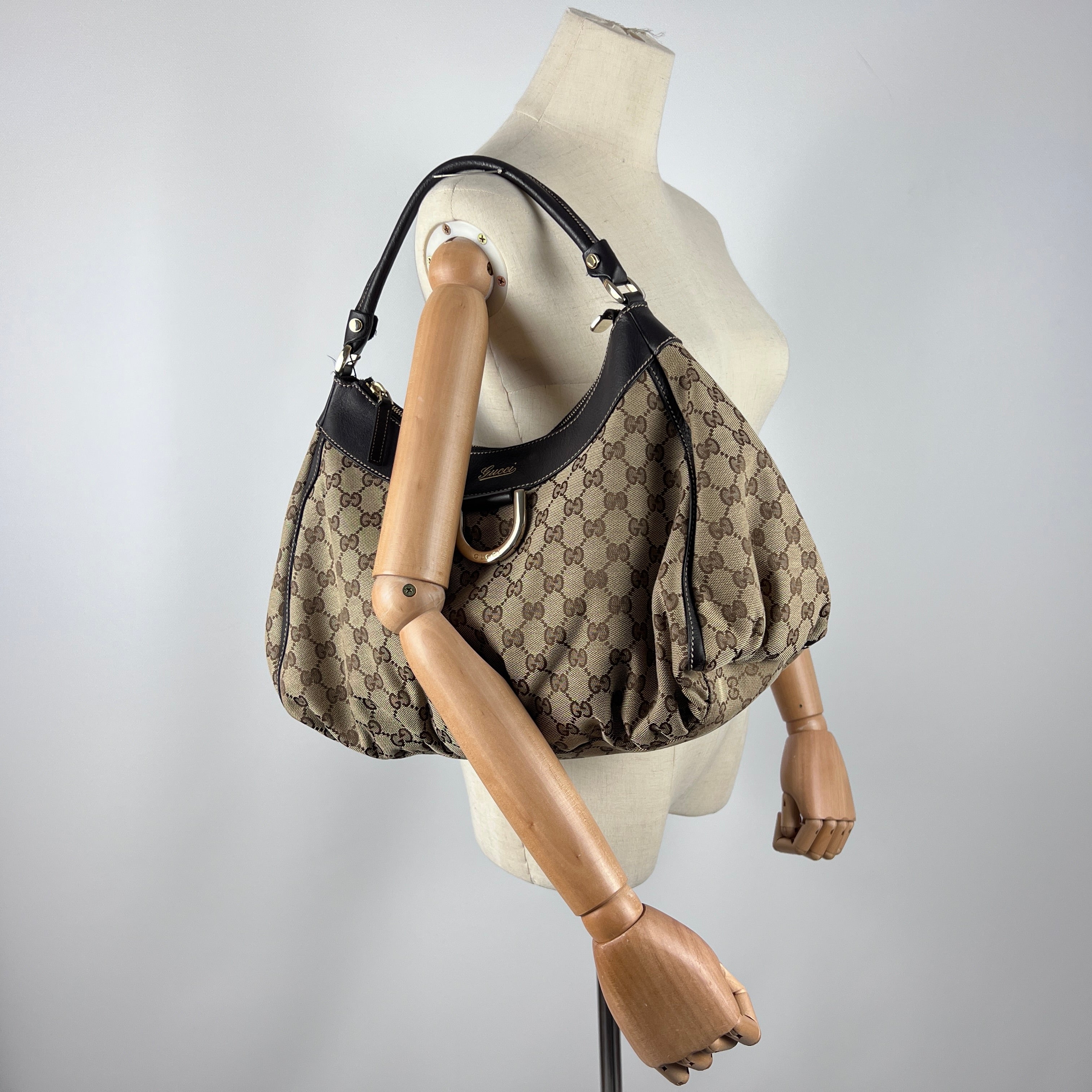 Sac à main GUCCI Hobo toile et cuir marron
