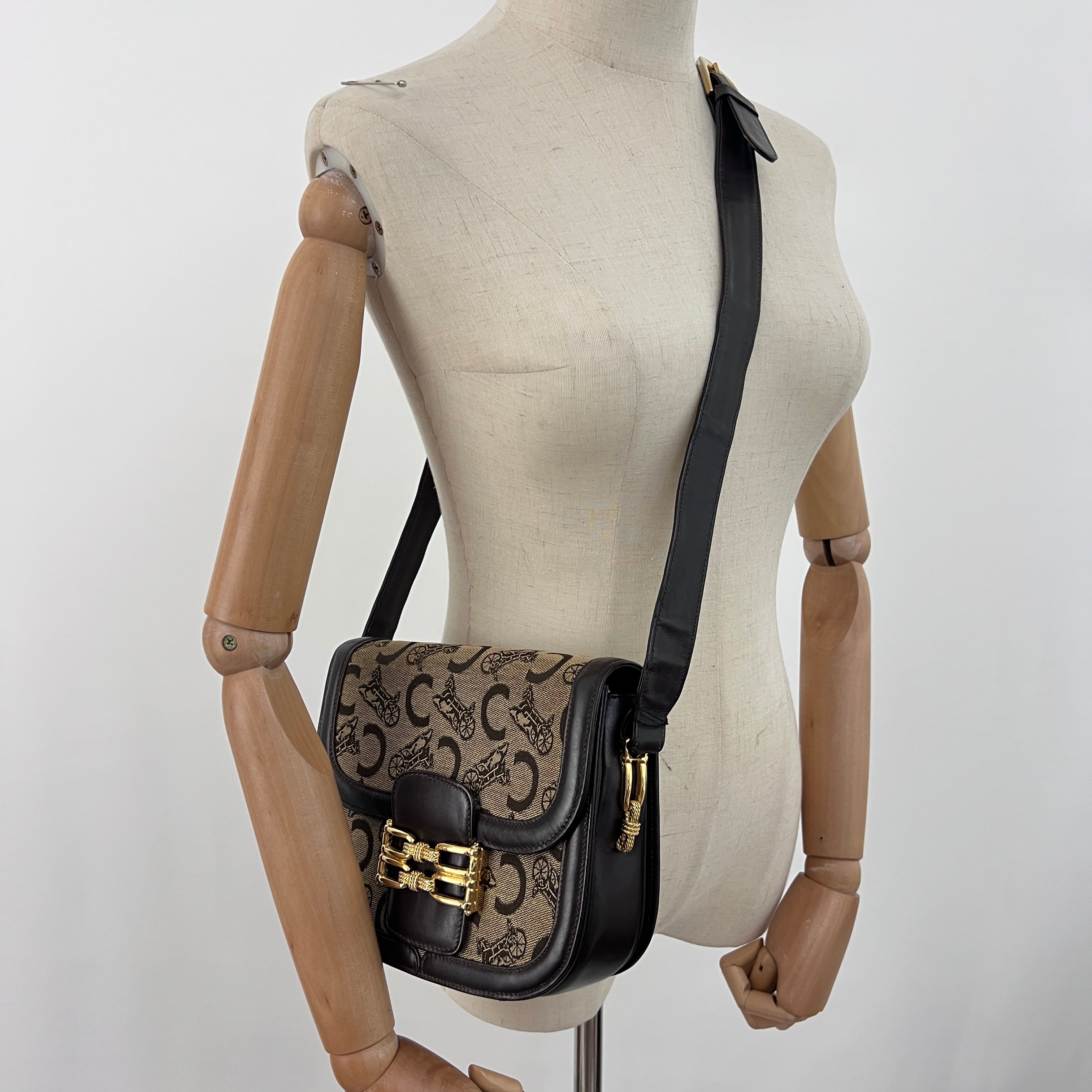 Sac CELINE Triomphe C Carriage toile et cuir marron