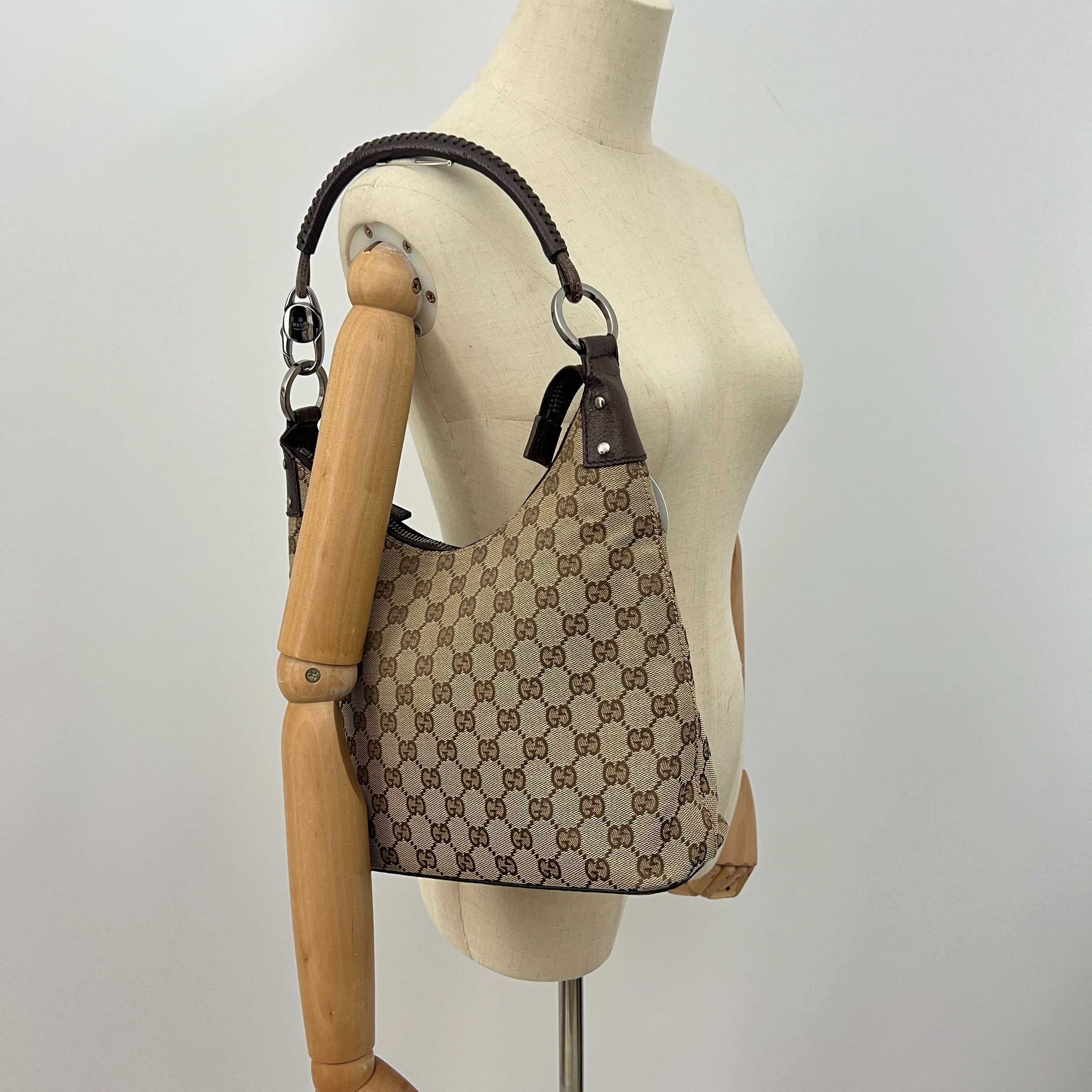 Sac GUCCI Hobo GG toile et cuir marron